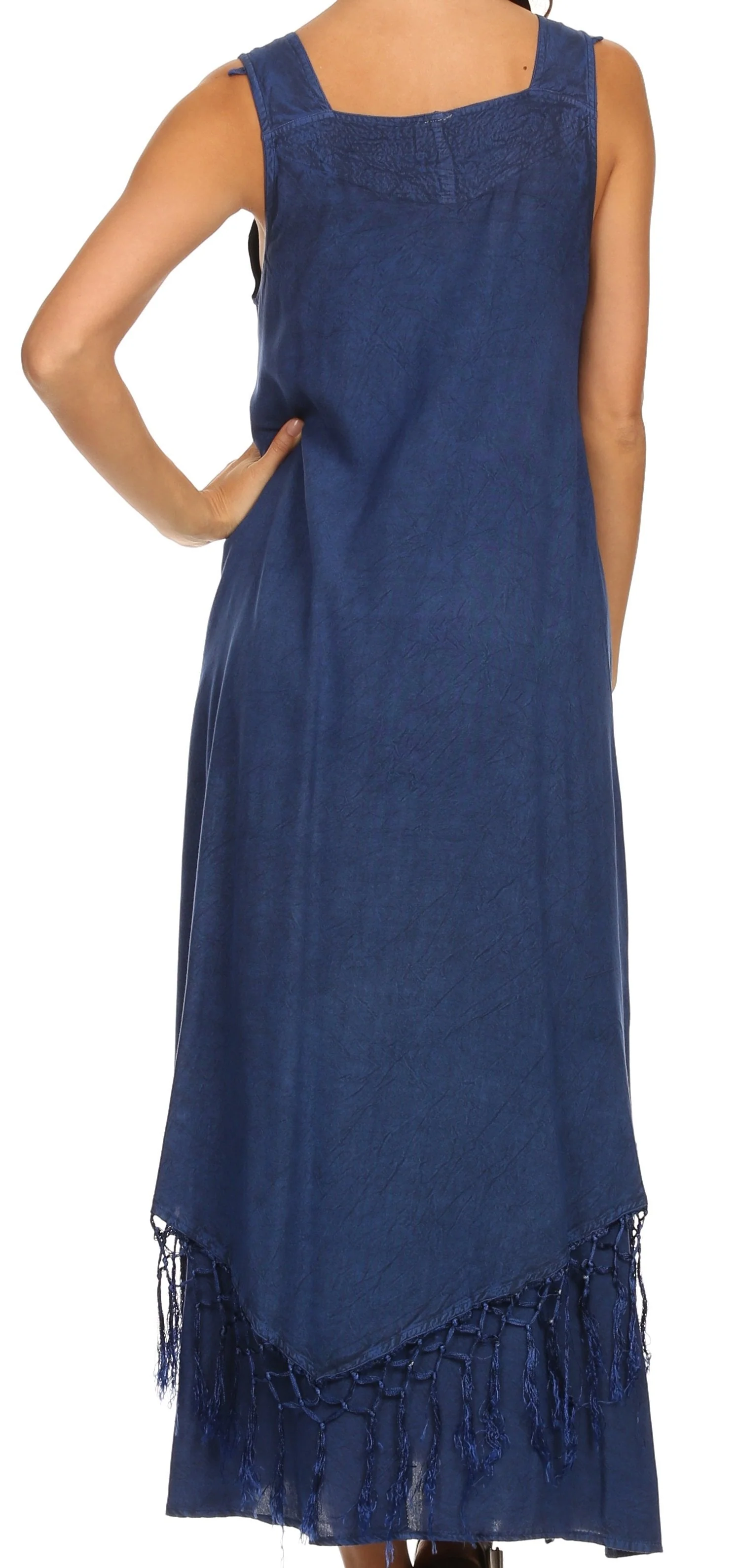 Sakkas Emma Relaxed Fit Scoop Neck Double Layered with Fringe Tank Dress - Image 7