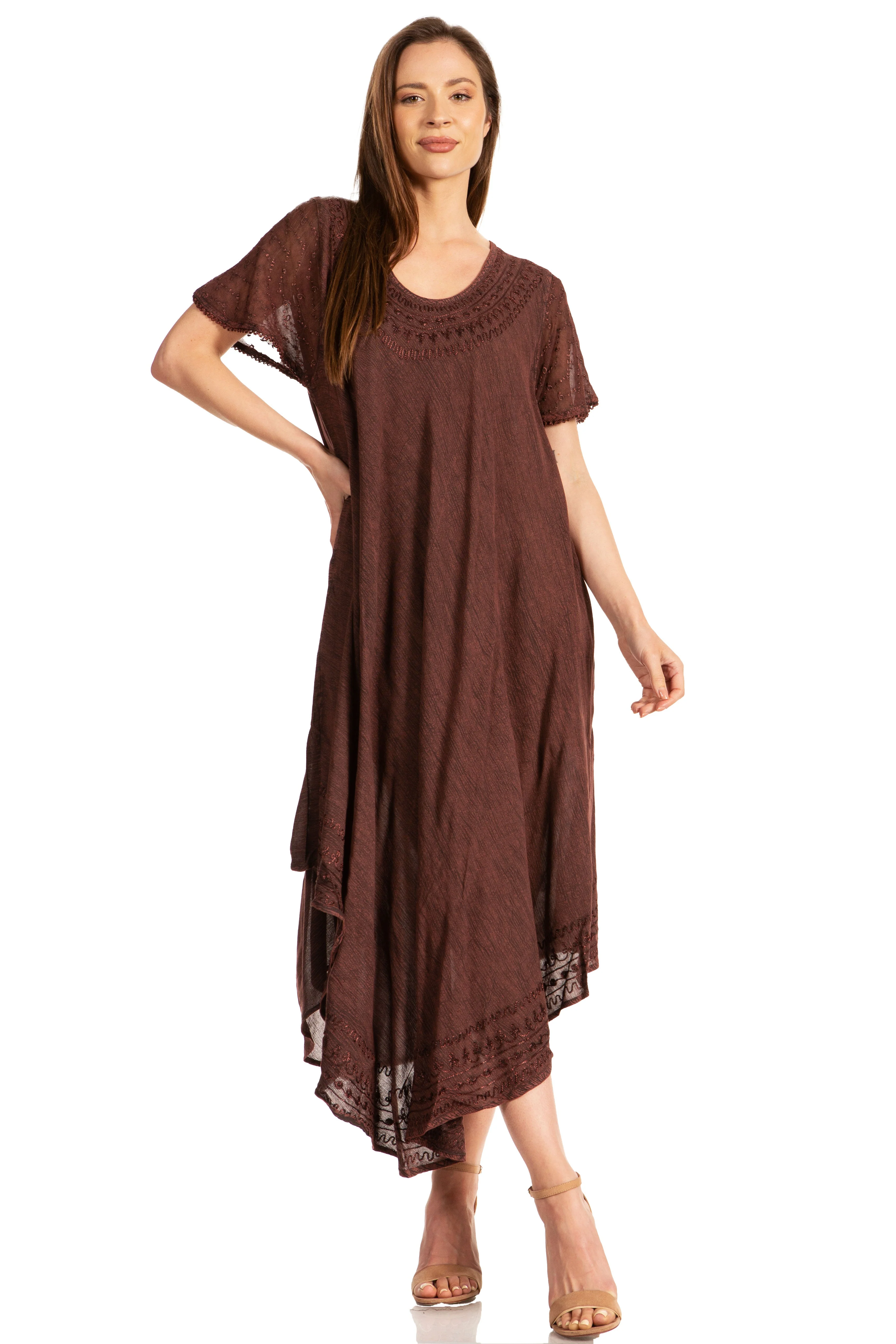 Sakkas Everyday Essentials Cap Sleeve Caftan Dress / Cover Up - Image 134