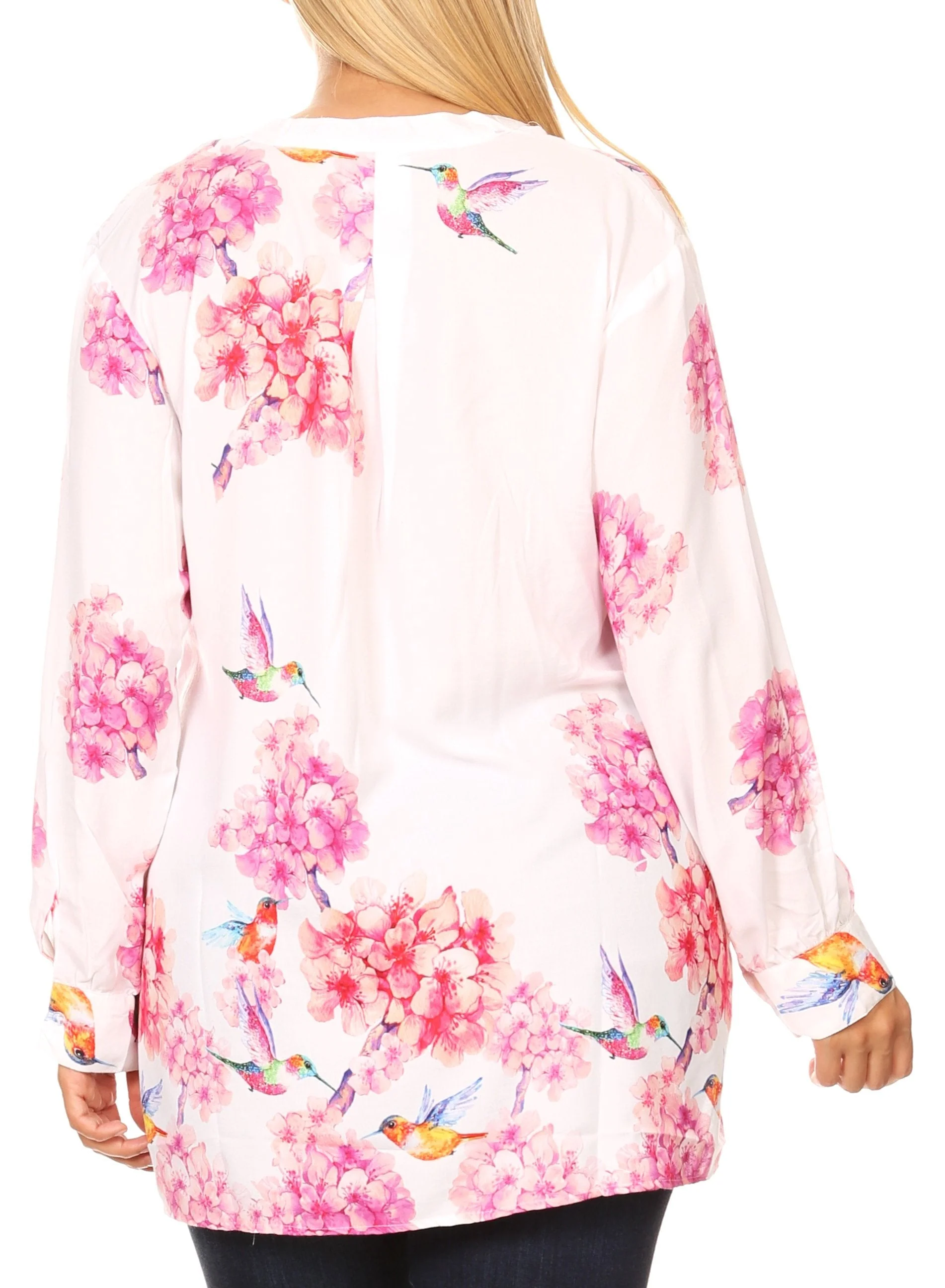 Sakkas Fara Women's Casual Floral Print Lightweight Long Sleeve Blouse Tunic Top - Image 7