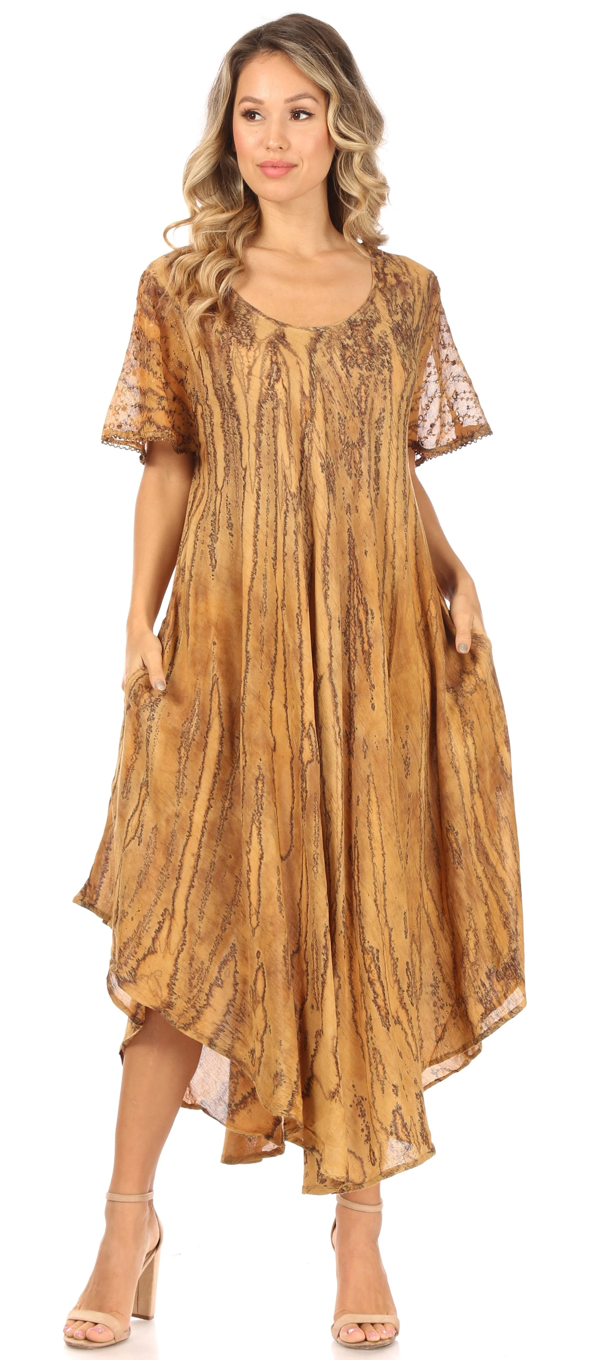 Sakkas Faye Cap Sleeved Cotton Caftan Cover Up Dress - Image 10