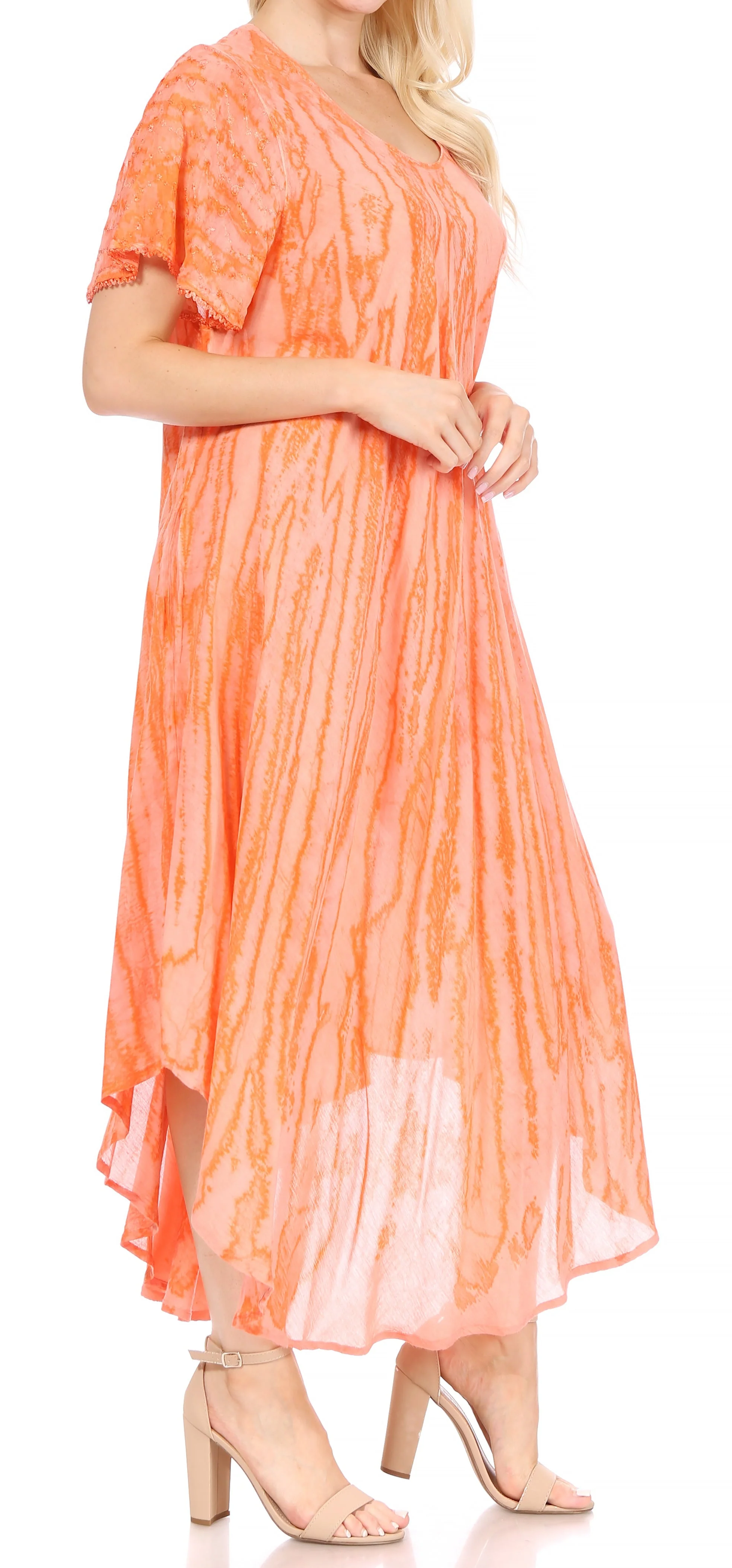 Sakkas Faye Cap Sleeved Cotton Caftan Cover Up Dress - Image 14