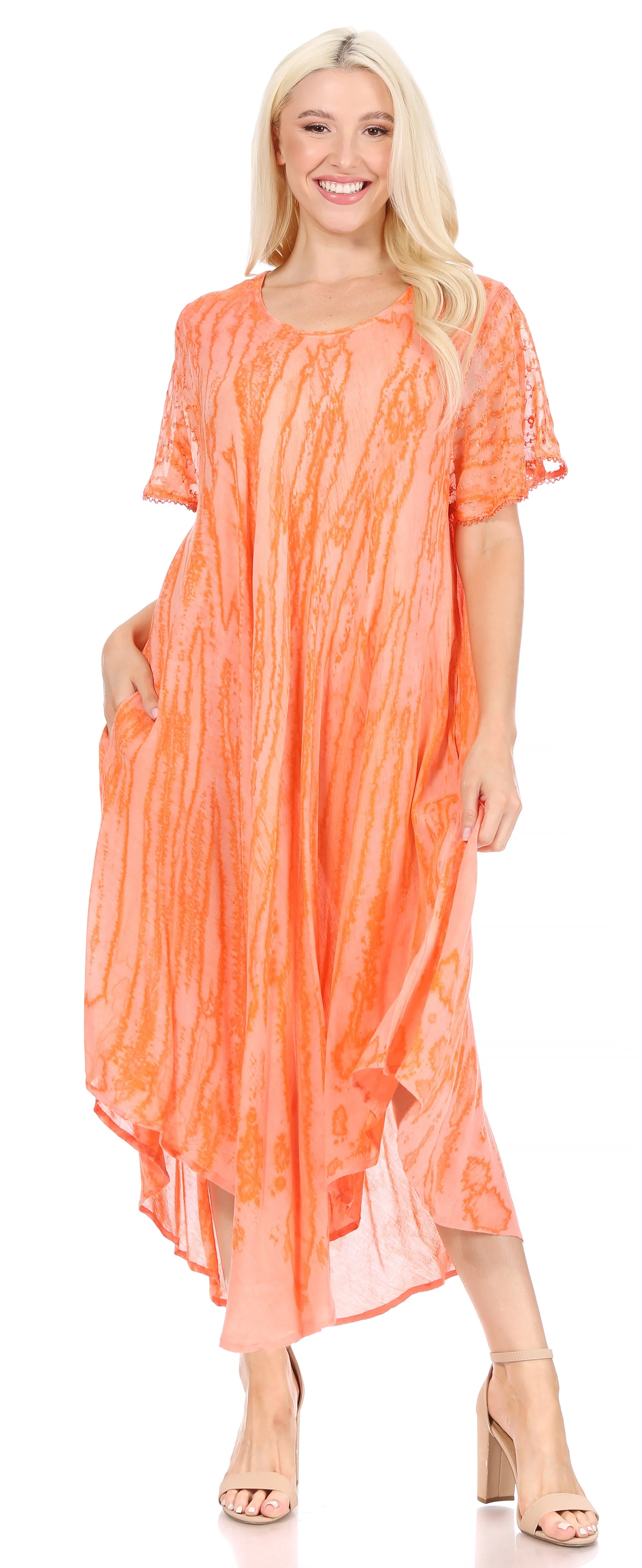 Sakkas Faye Cap Sleeved Cotton Caftan Cover Up Dress - Image 15