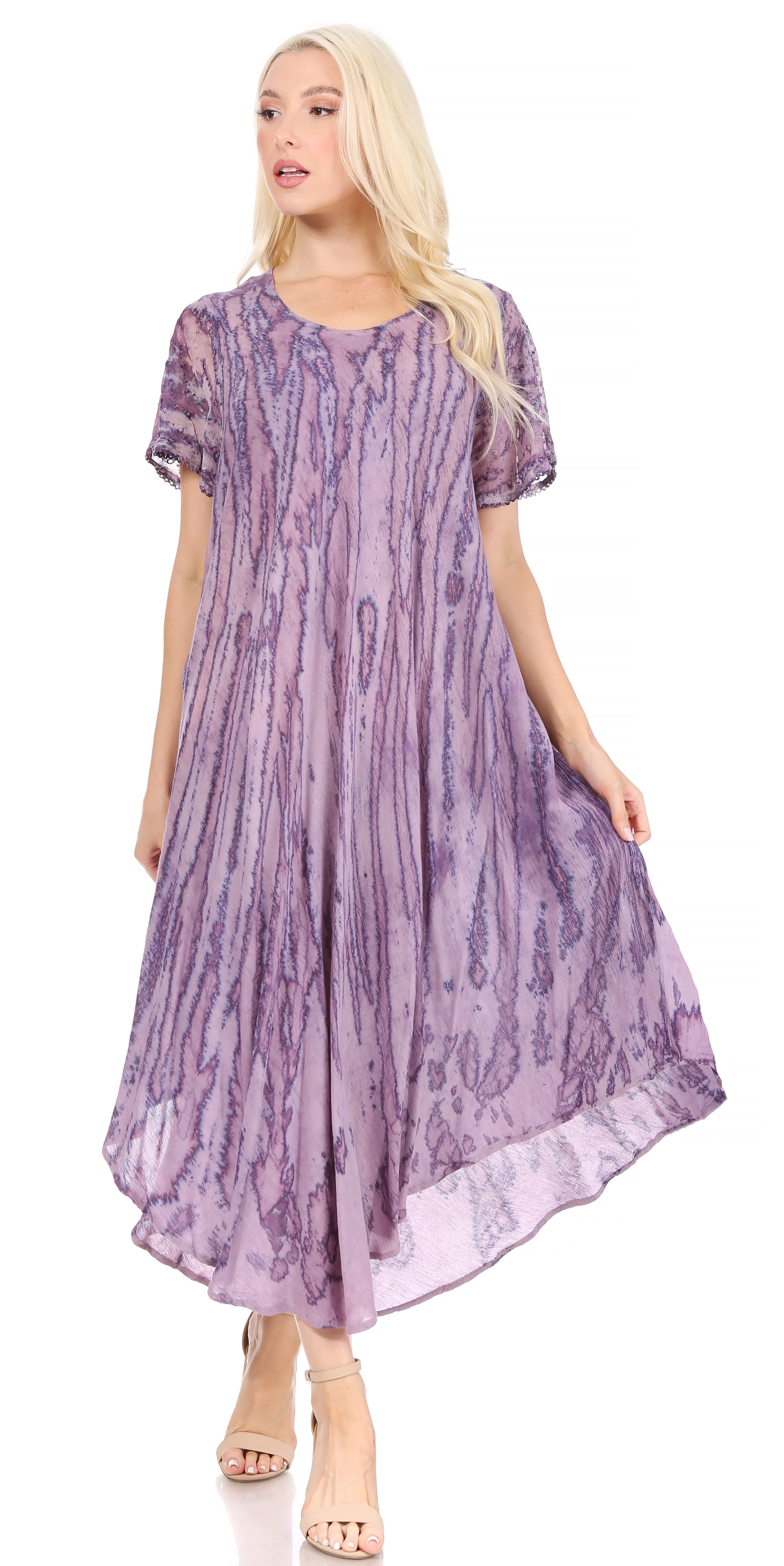Sakkas Faye Cap Sleeved Cotton Caftan Cover Up Dress - Image 20