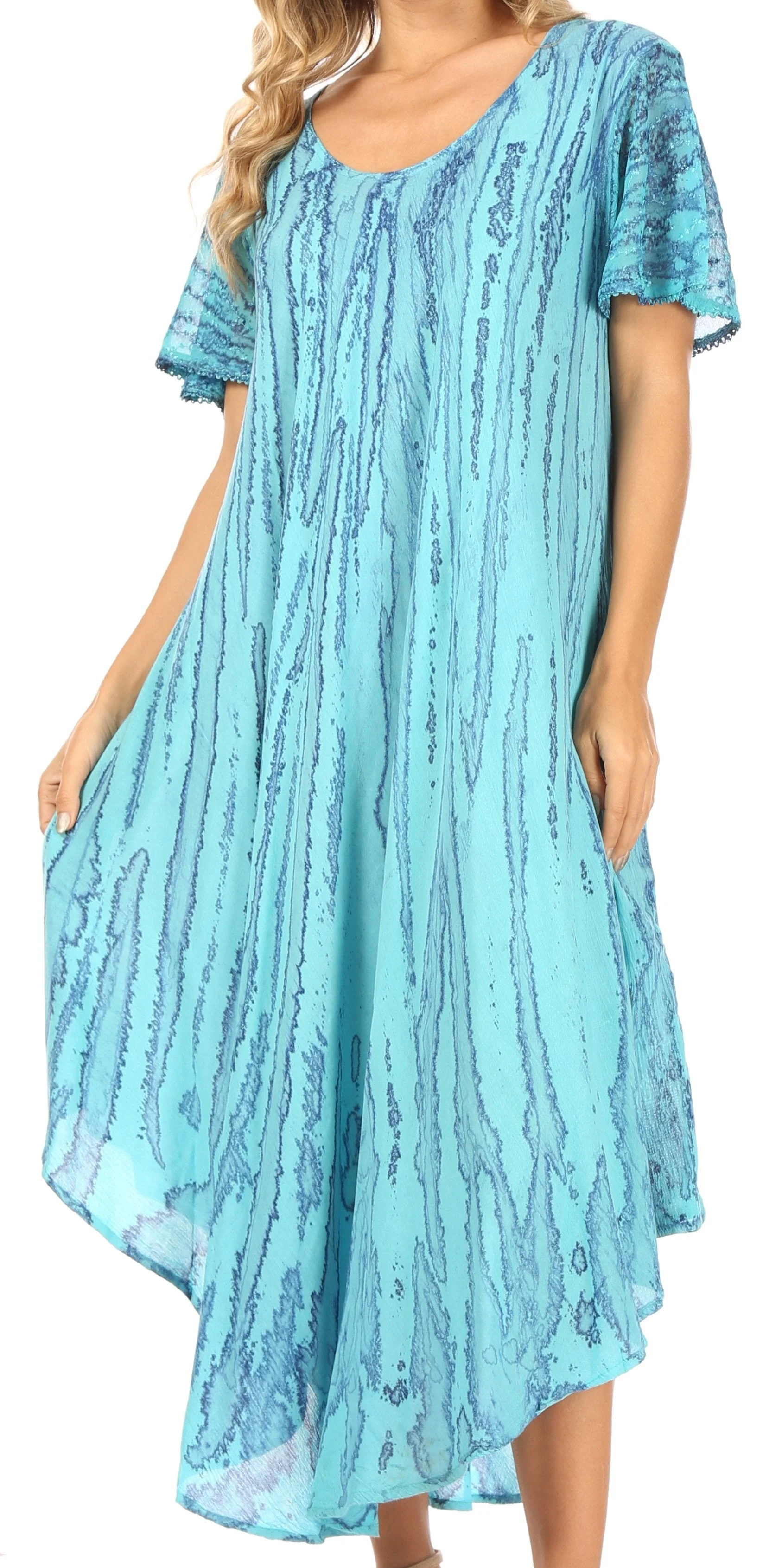Sakkas Faye Cap Sleeved Cotton Caftan Cover Up Dress - Image 21