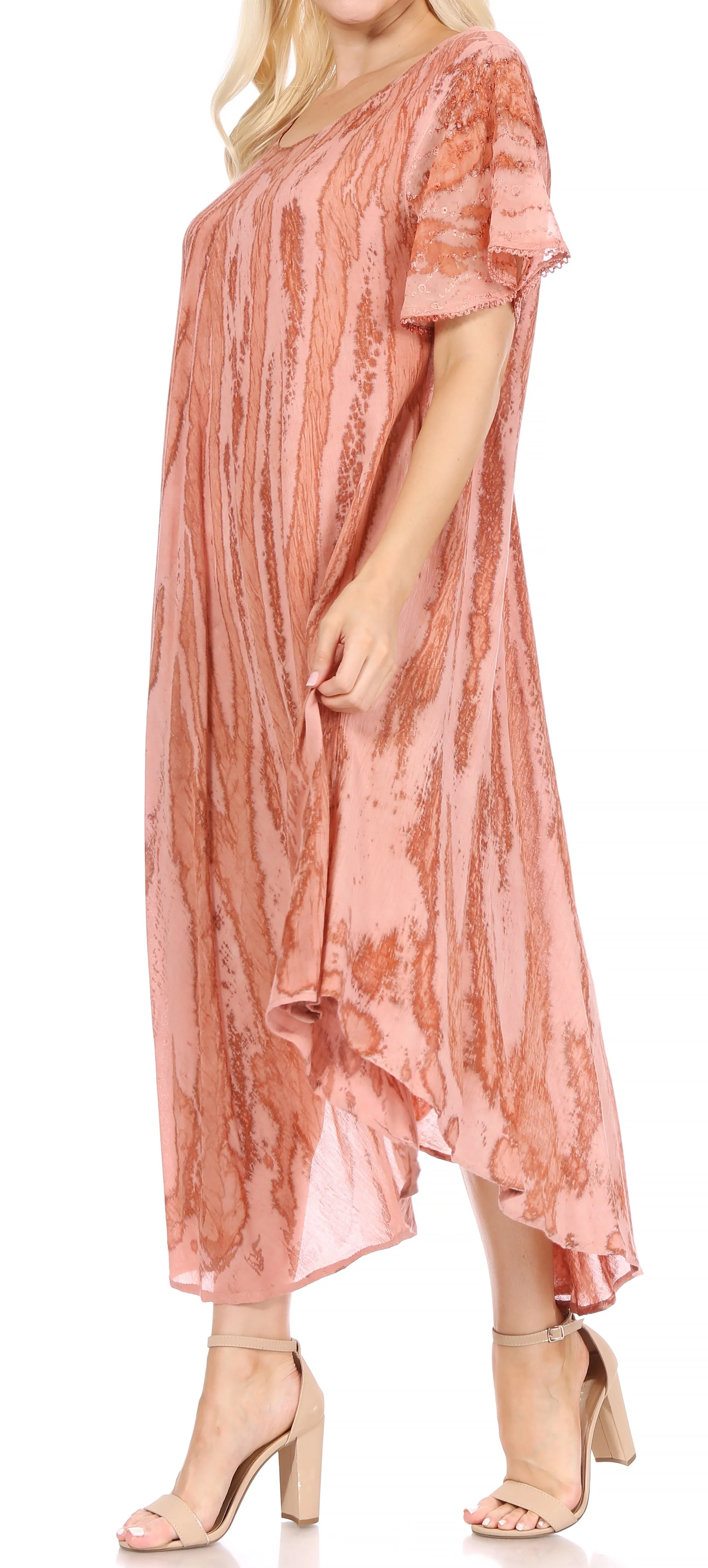 Sakkas Faye Cap Sleeved Cotton Caftan Cover Up Dress - Image 28