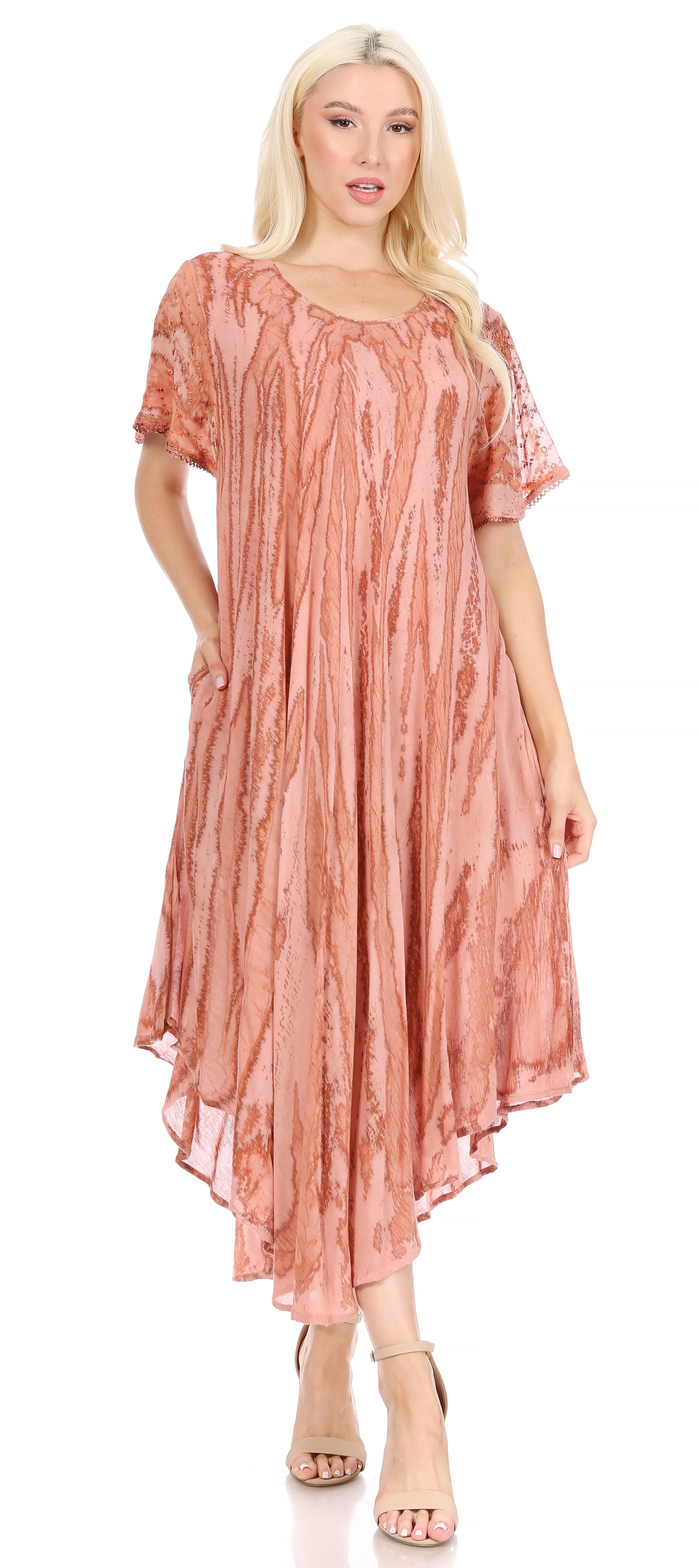 Sakkas Faye Cap Sleeved Cotton Caftan Cover Up Dress - Image 30