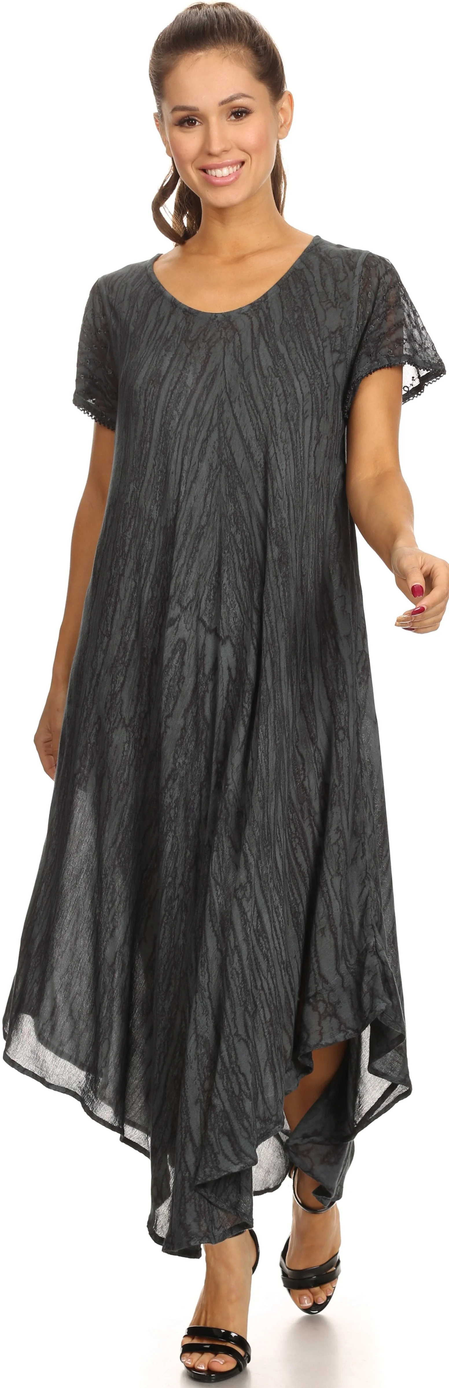 Sakkas Faye Cap Sleeved Cotton Caftan Cover Up Dress - Image 35