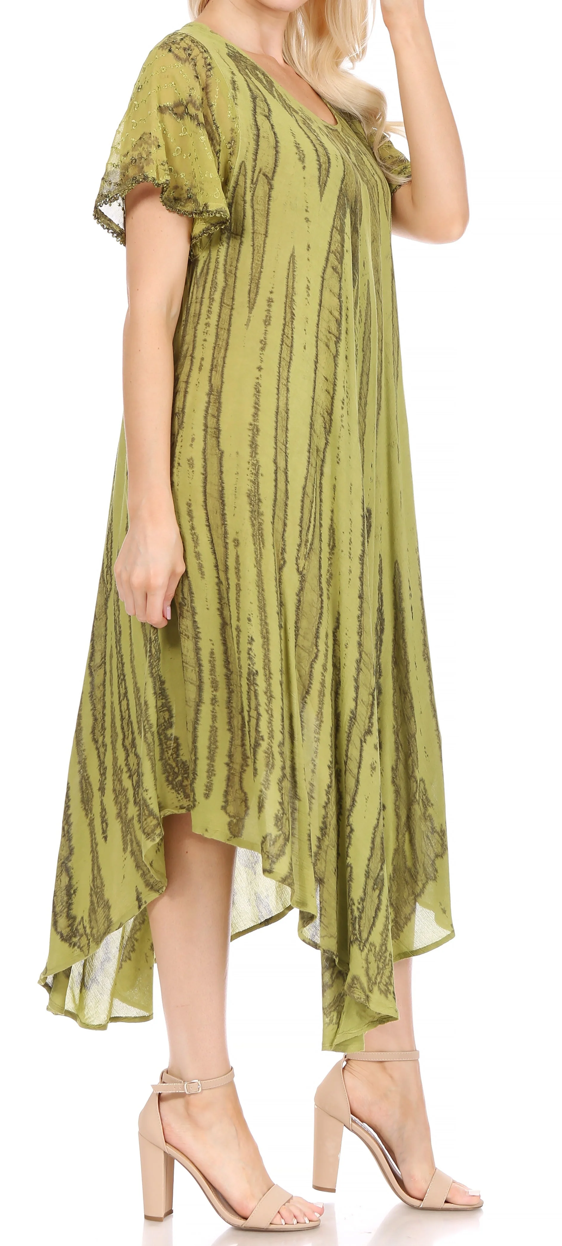 Sakkas Faye Cap Sleeved Cotton Caftan Cover Up Dress - Image 4