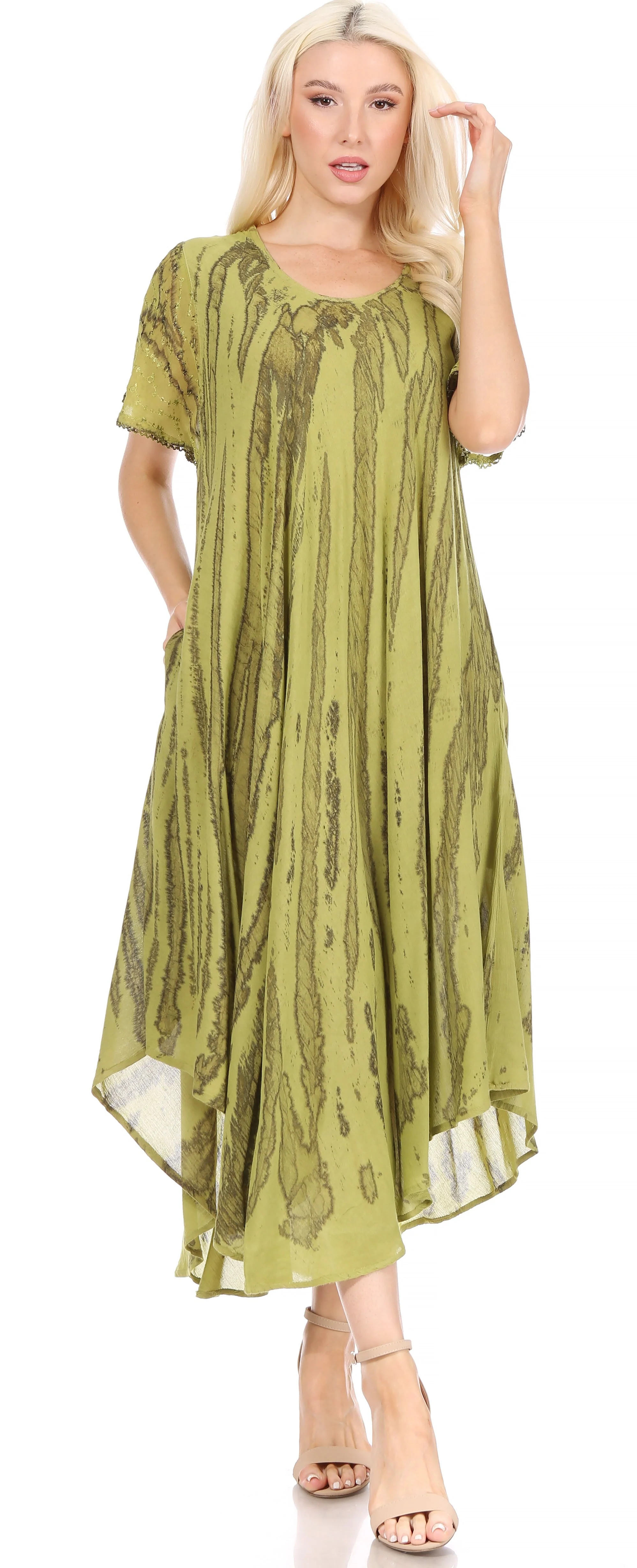 Sakkas Faye Cap Sleeved Cotton Caftan Cover Up Dress - Image 5