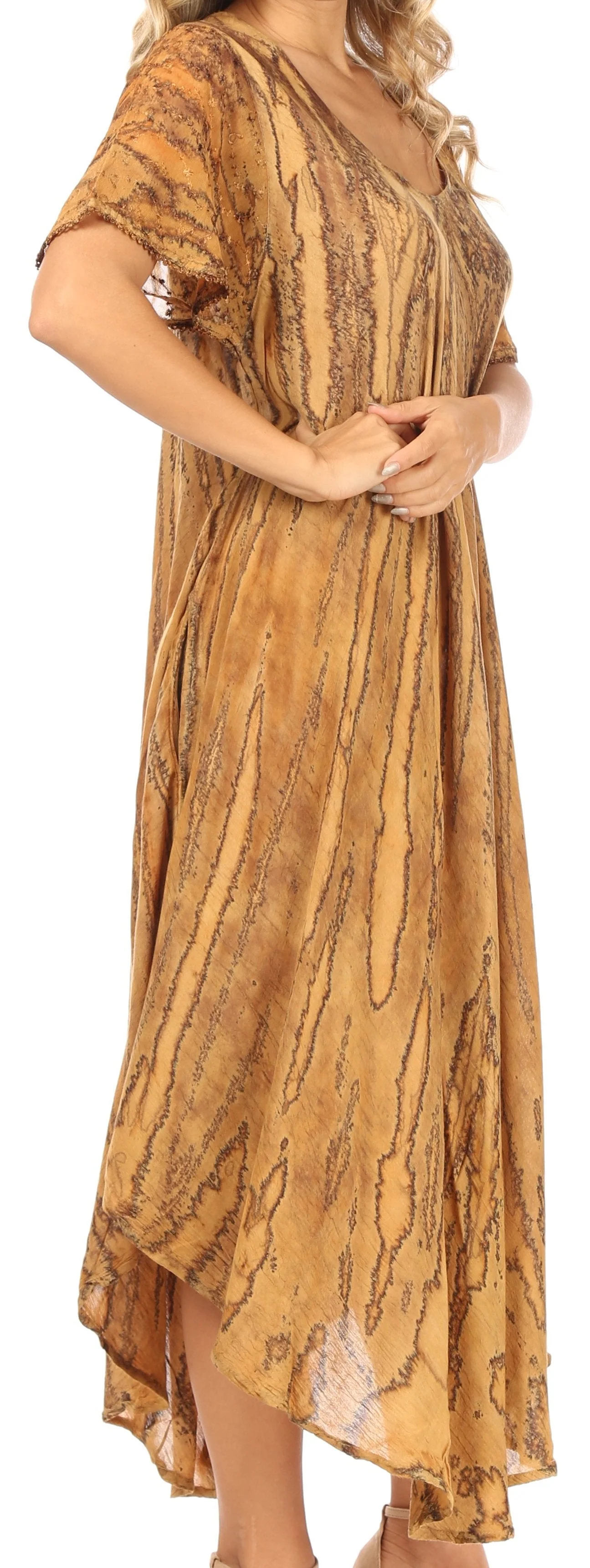 Sakkas Faye Cap Sleeved Cotton Caftan Cover Up Dress - Image 9