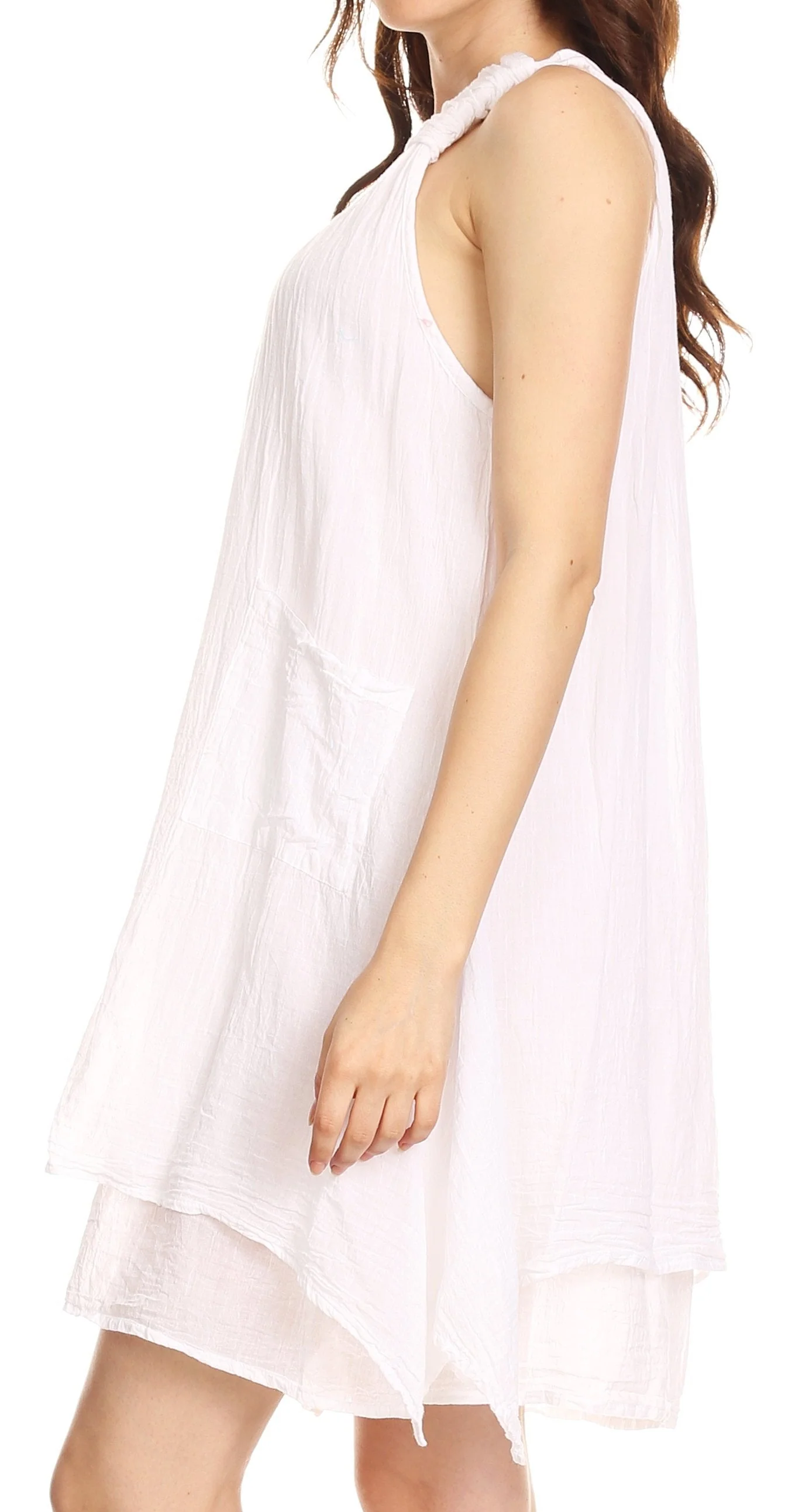 Sakkas Genna Two Layer Sleeveless Ruched Shoulder Straps Round Neck Tent Dress - Image 3