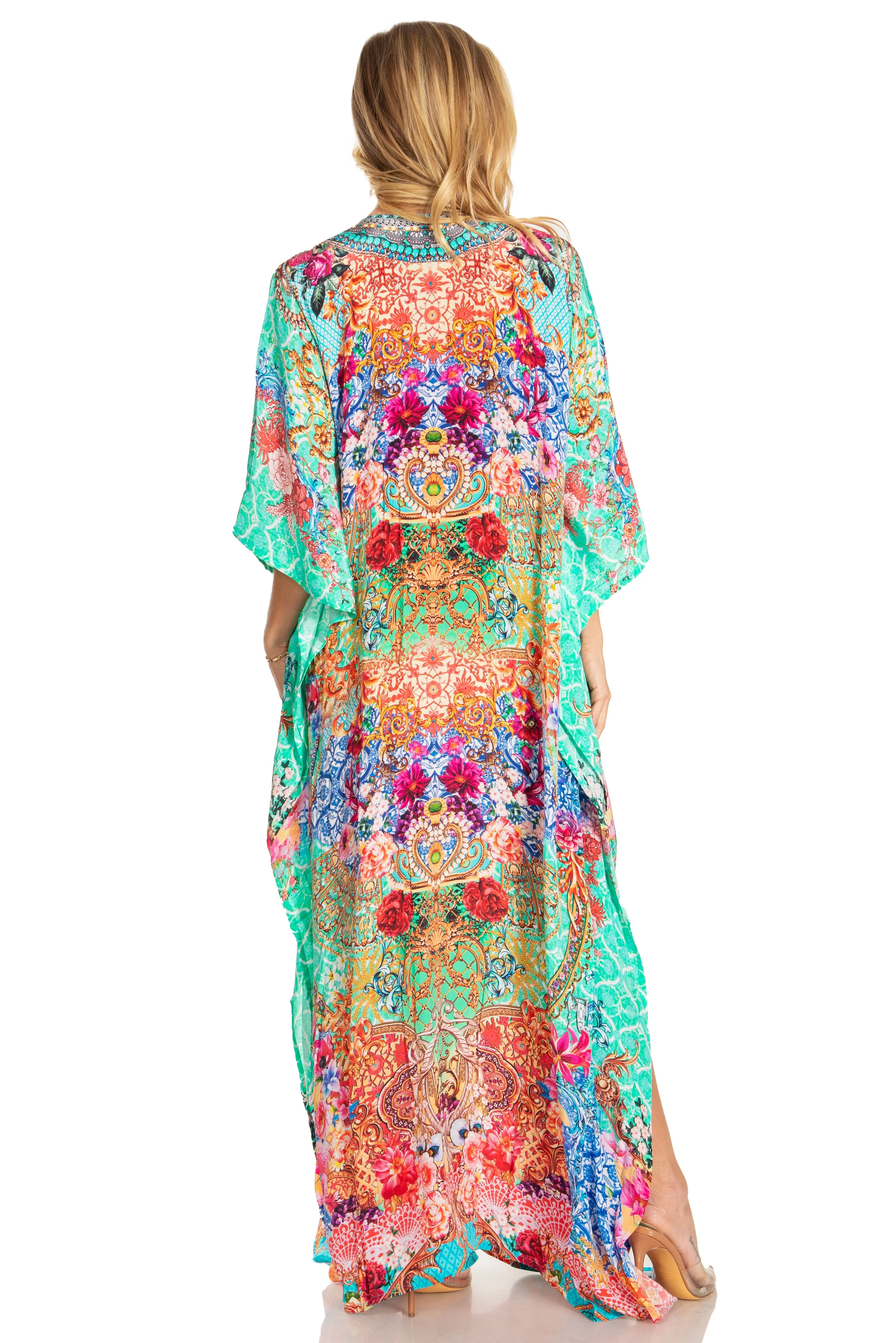 Sakkas Georgettina 2025 Flowy Rhinestone V Neck Long Caftan Dress / Cover Up - Image 100