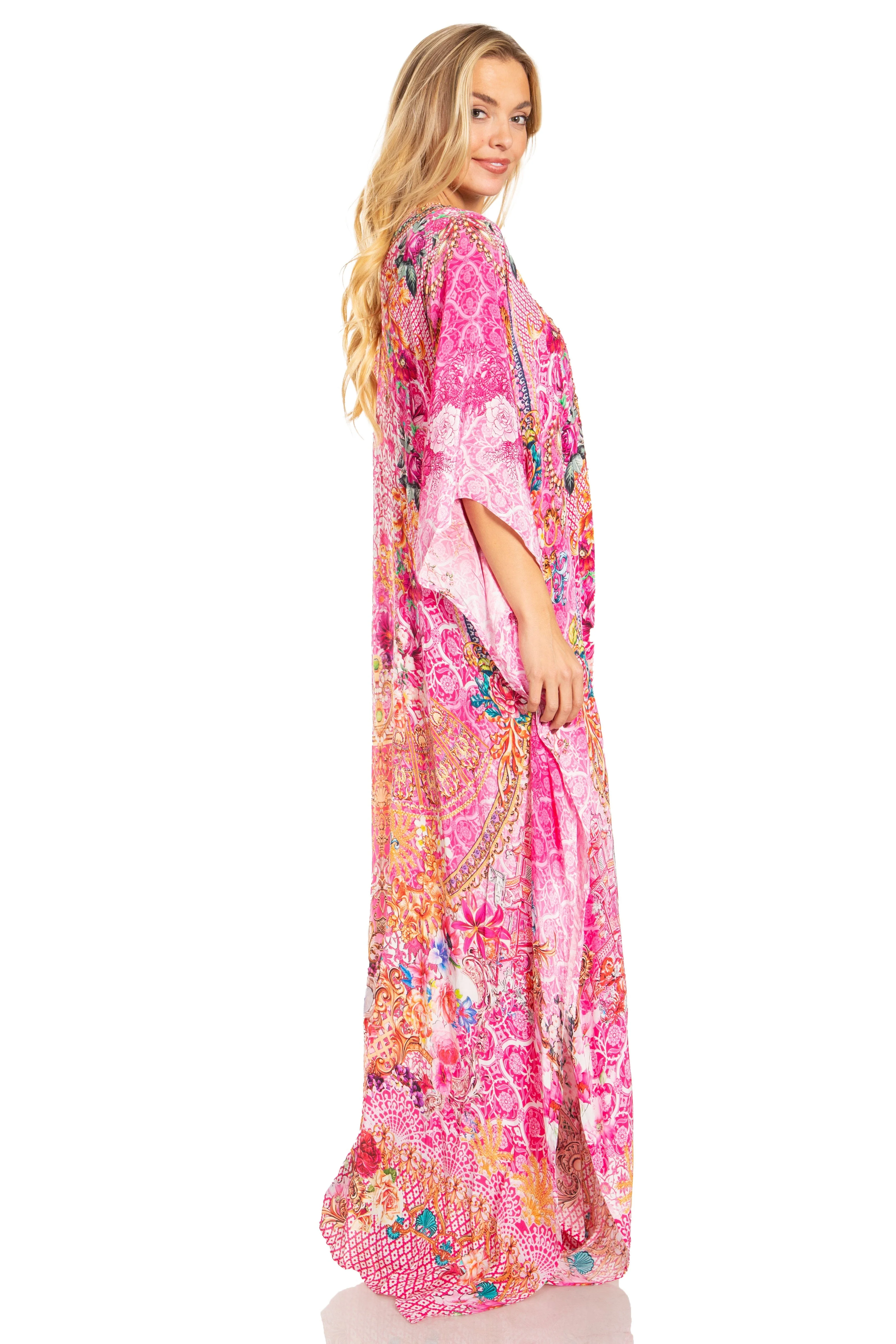 Sakkas Georgettina 2025 Flowy Rhinestone V Neck Long Caftan Dress / Cover Up - Image 107