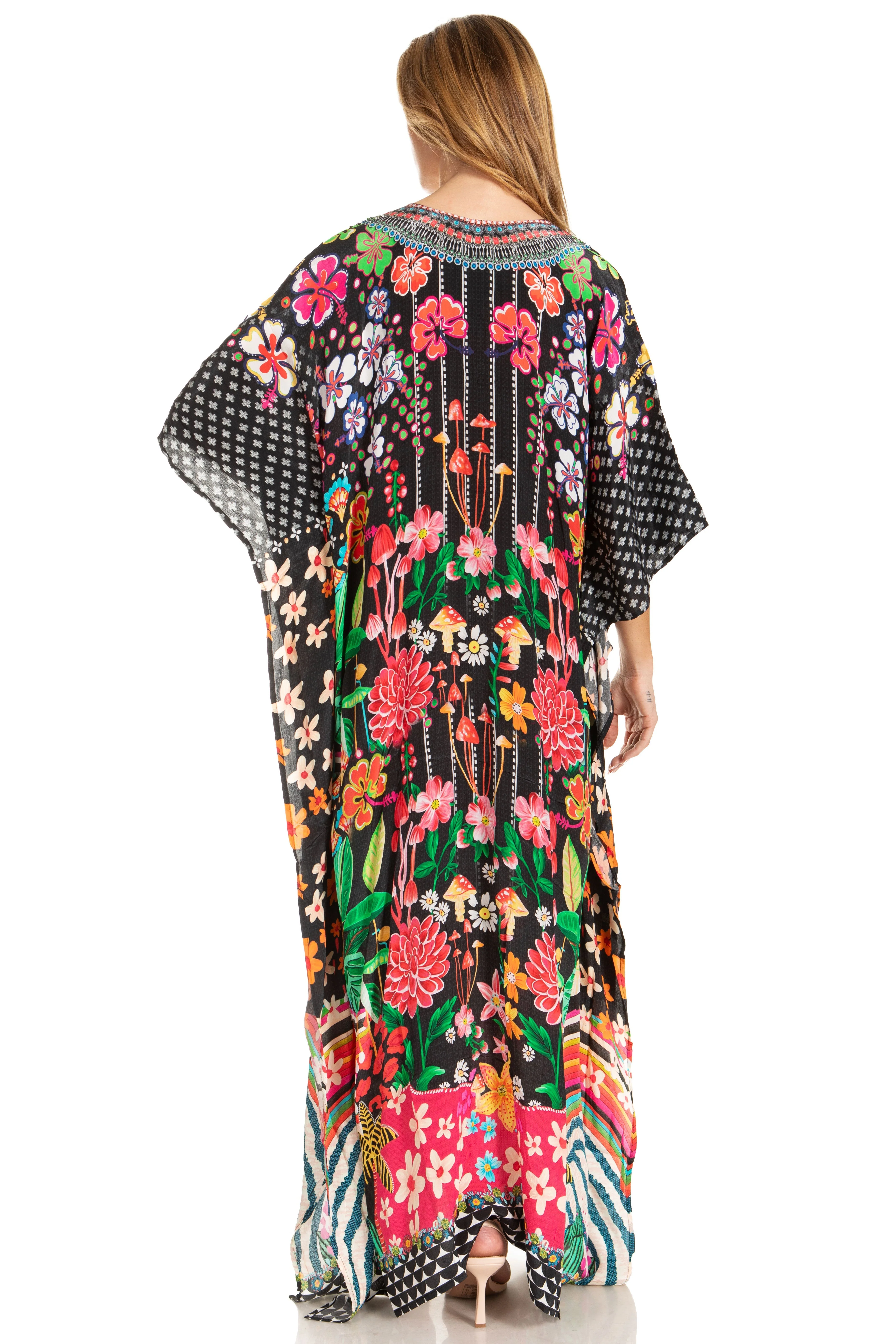 Sakkas Georgettina 2025 Flowy Rhinestone V Neck Long Caftan Dress / Cover Up - Image 115