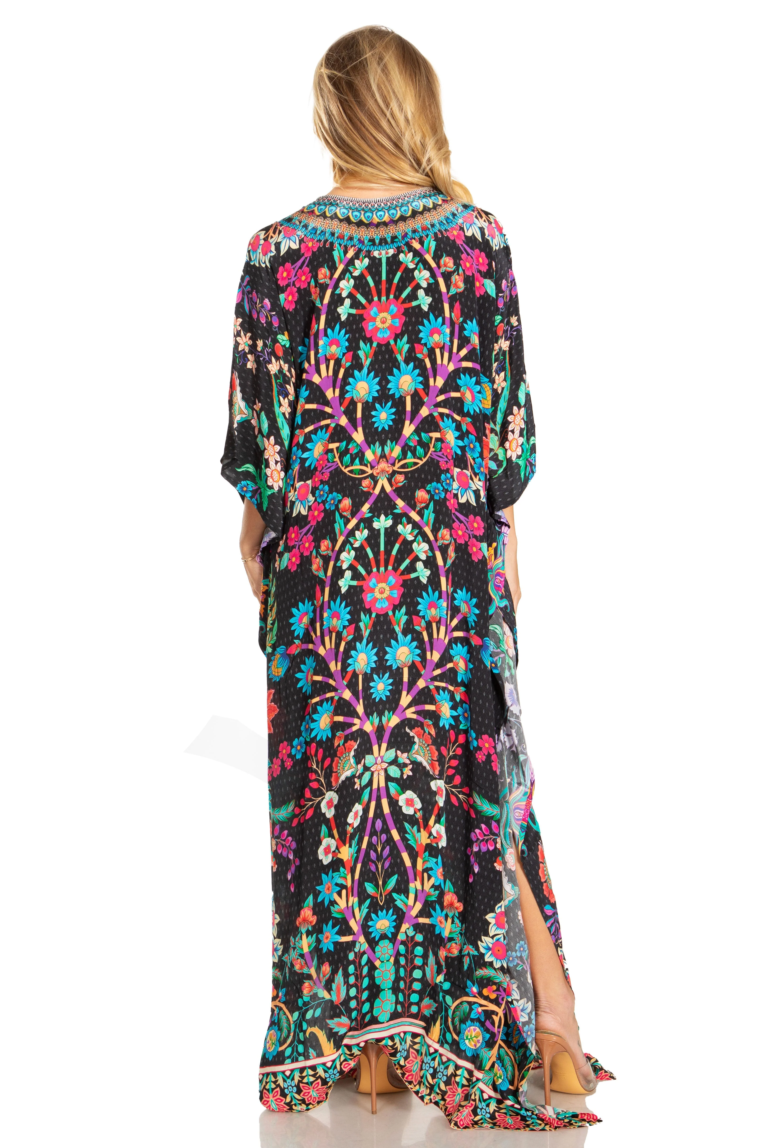 Sakkas Georgettina 2025 Flowy Rhinestone V Neck Long Caftan Dress / Cover Up - Image 12