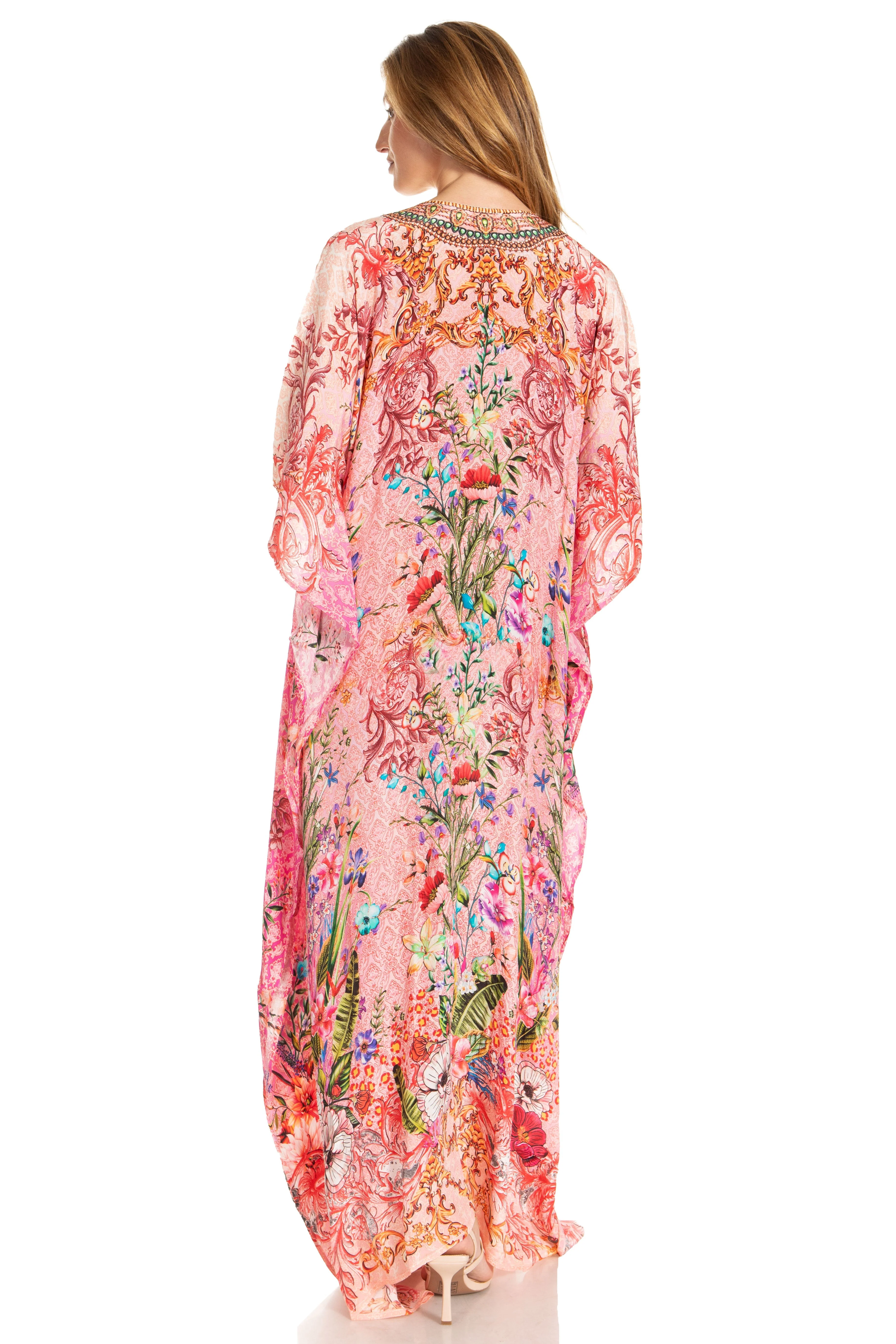 Sakkas Georgettina 2025 Flowy Rhinestone V Neck Long Caftan Dress / Cover Up - Image 125