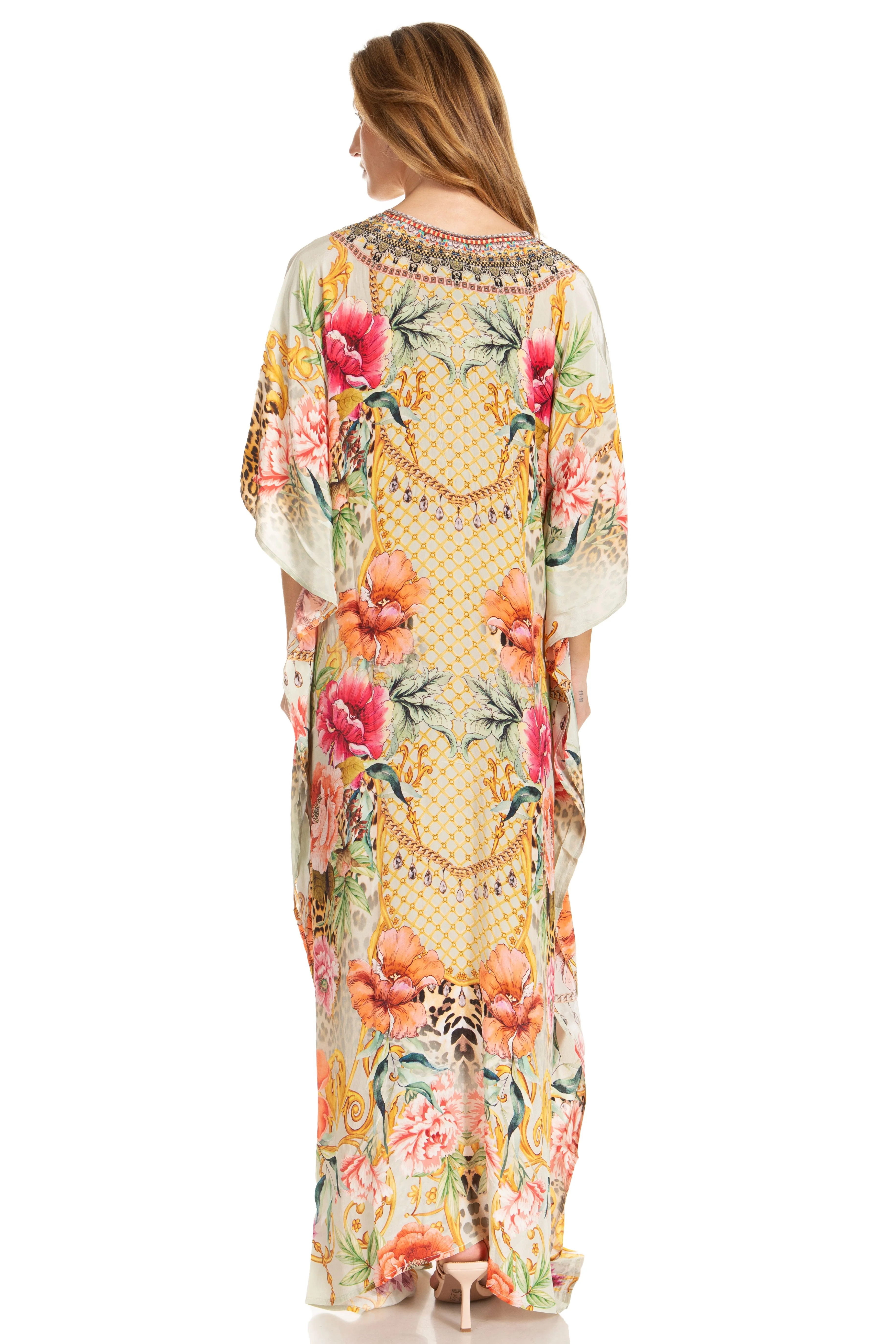 Sakkas Georgettina 2025 Flowy Rhinestone V Neck Long Caftan Dress / Cover Up - Image 130