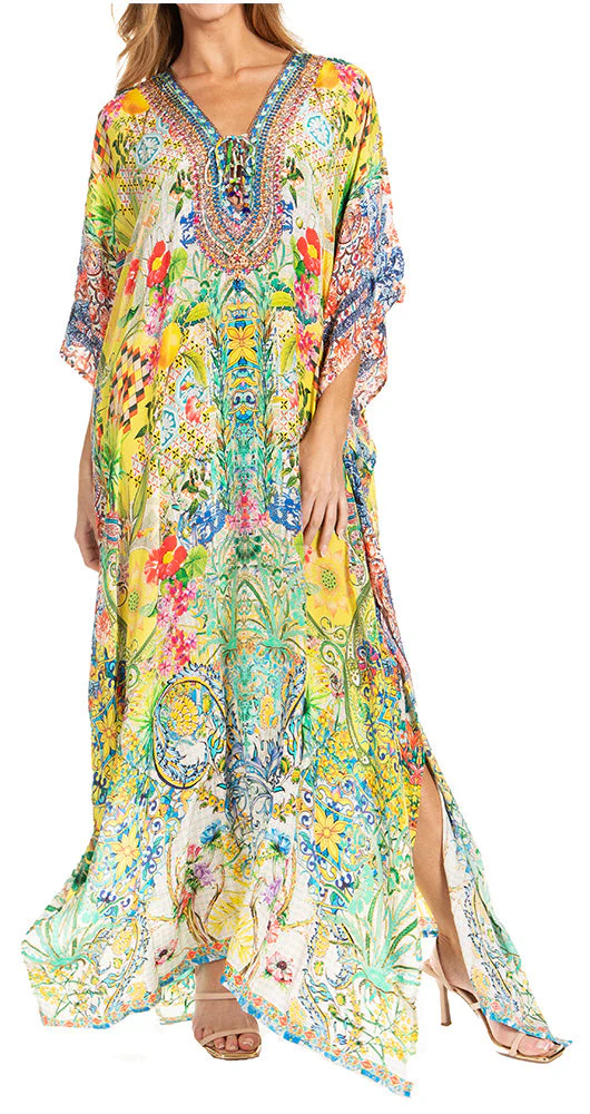 Sakkas Georgettina 2025 Flowy Rhinestone V Neck Long Caftan Dress / Cover Up - Image 134