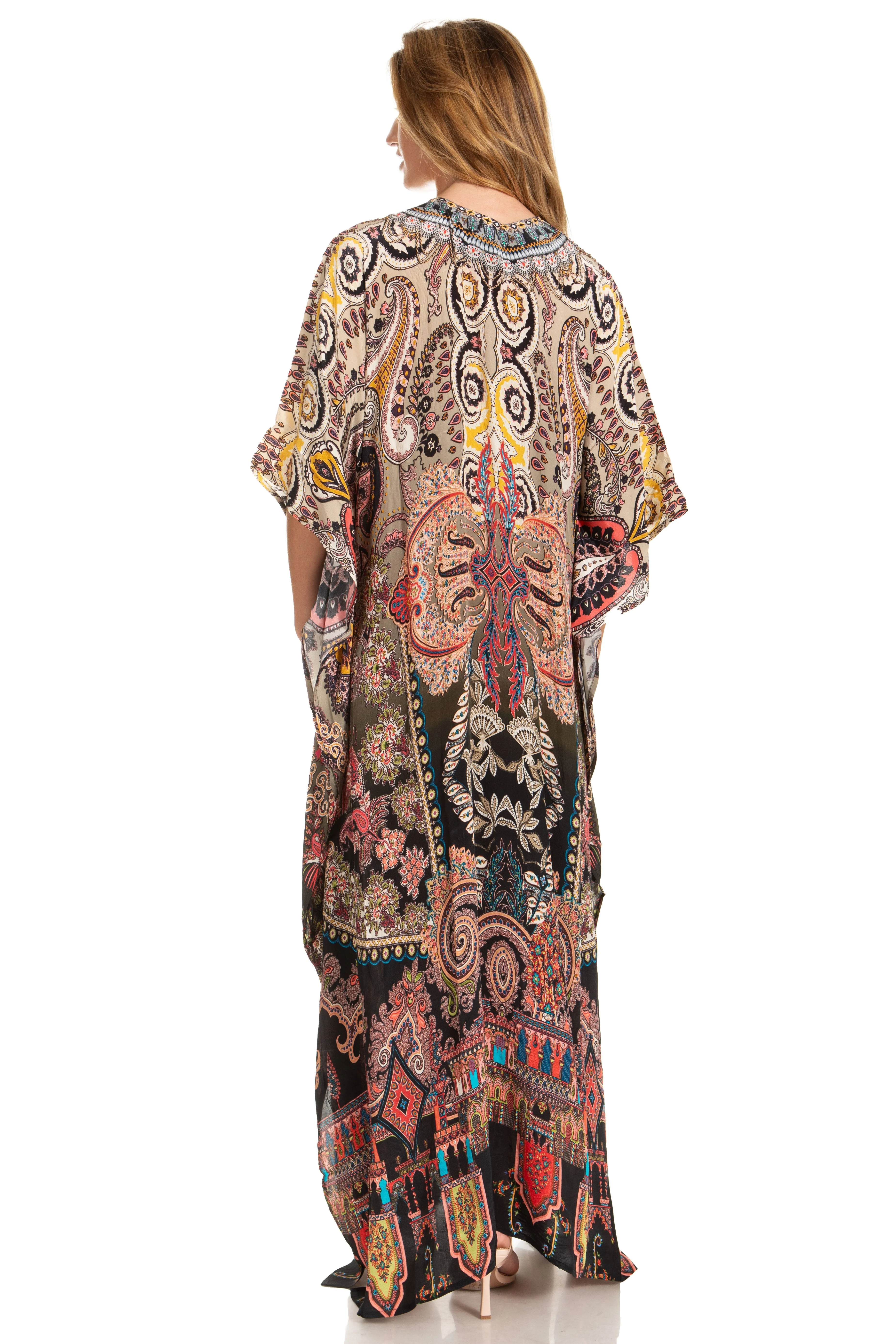 Sakkas Georgettina 2025 Flowy Rhinestone V Neck Long Caftan Dress / Cover Up - Image 145