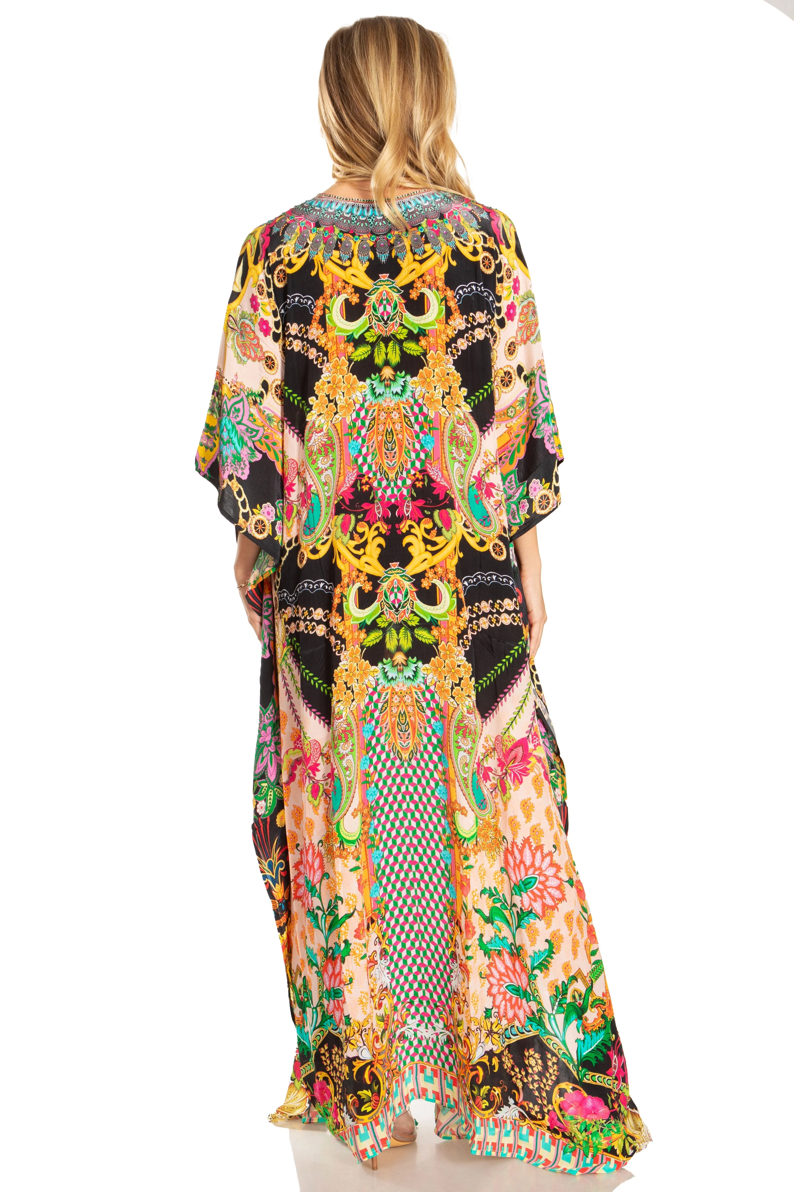 Sakkas Georgettina 2025 Flowy Rhinestone V Neck Long Caftan Dress / Cover Up - Image 17