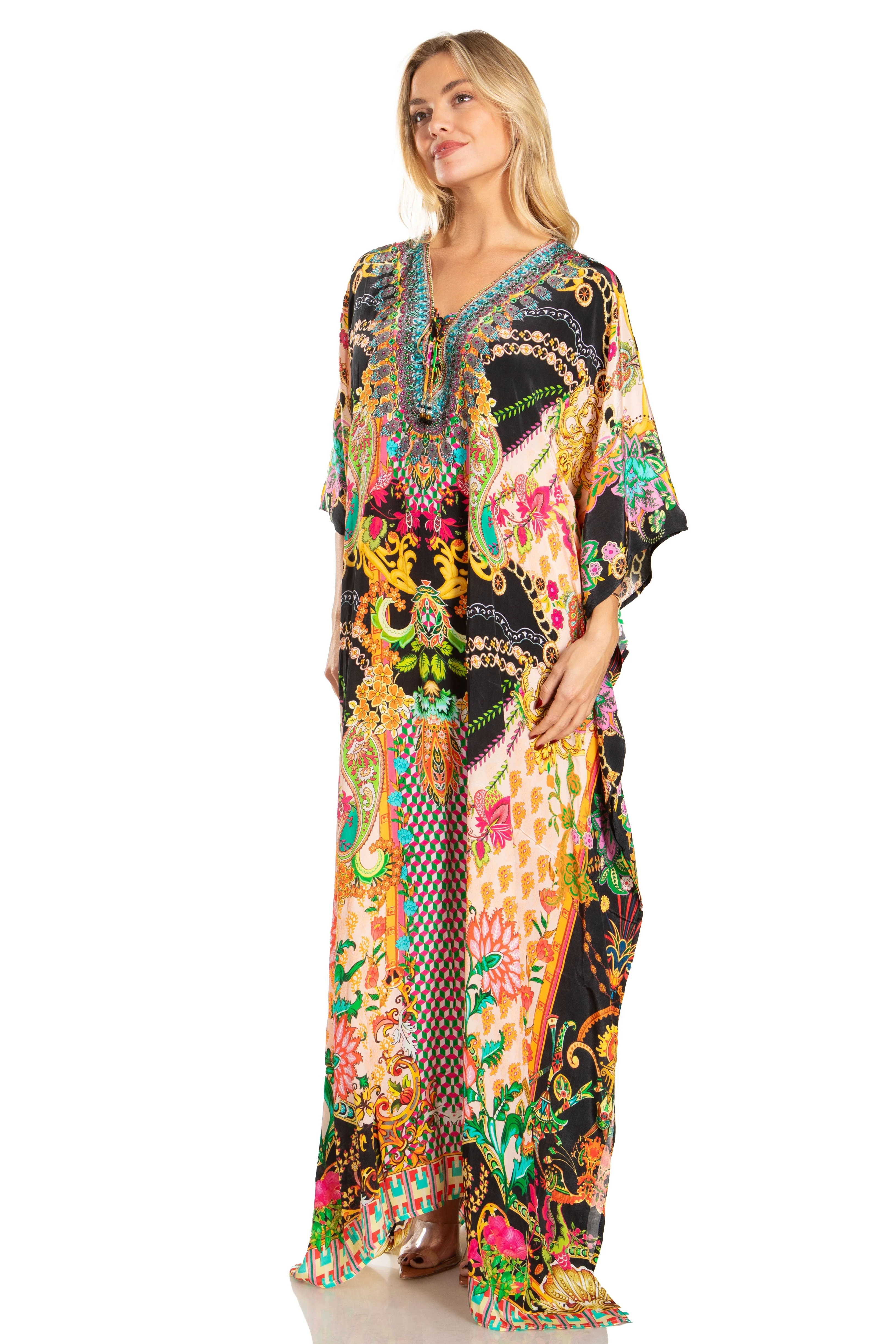 Sakkas Georgettina 2025 Flowy Rhinestone V Neck Long Caftan Dress / Cover Up - Image 18