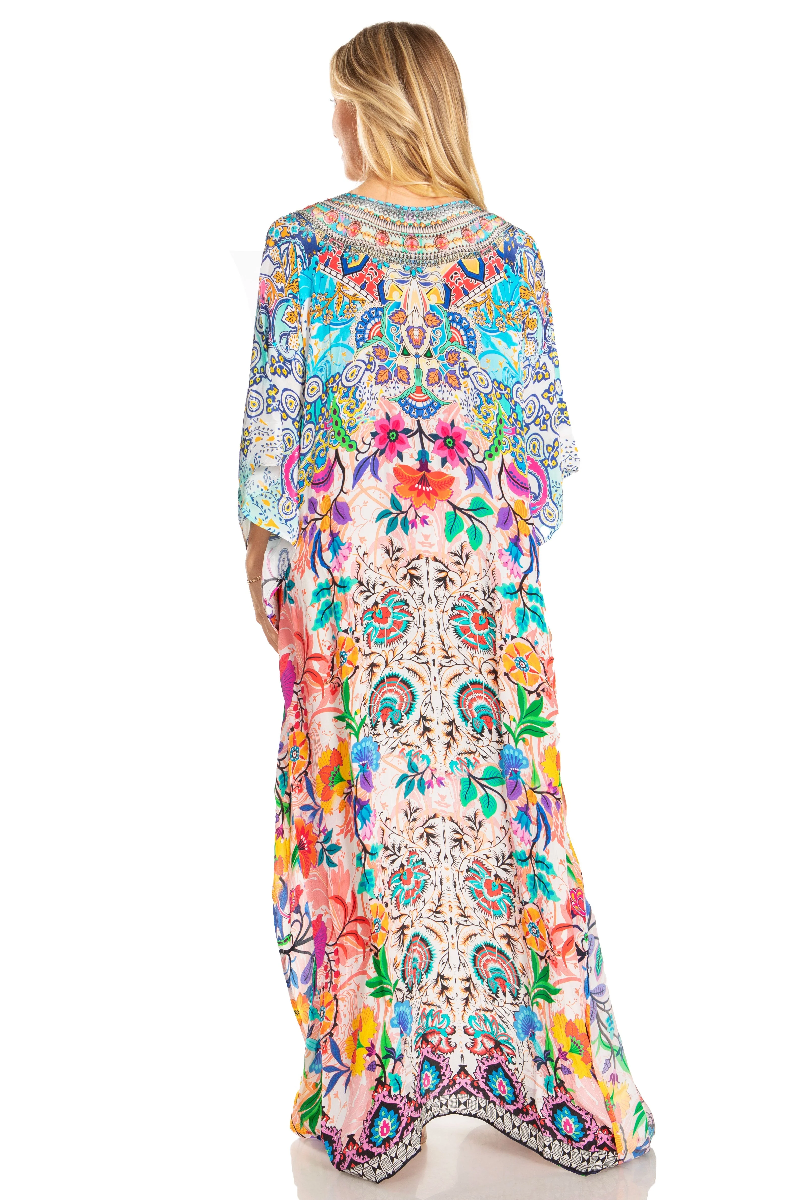 Sakkas Georgettina 2025 Flowy Rhinestone V Neck Long Caftan Dress / Cover Up - Image 22