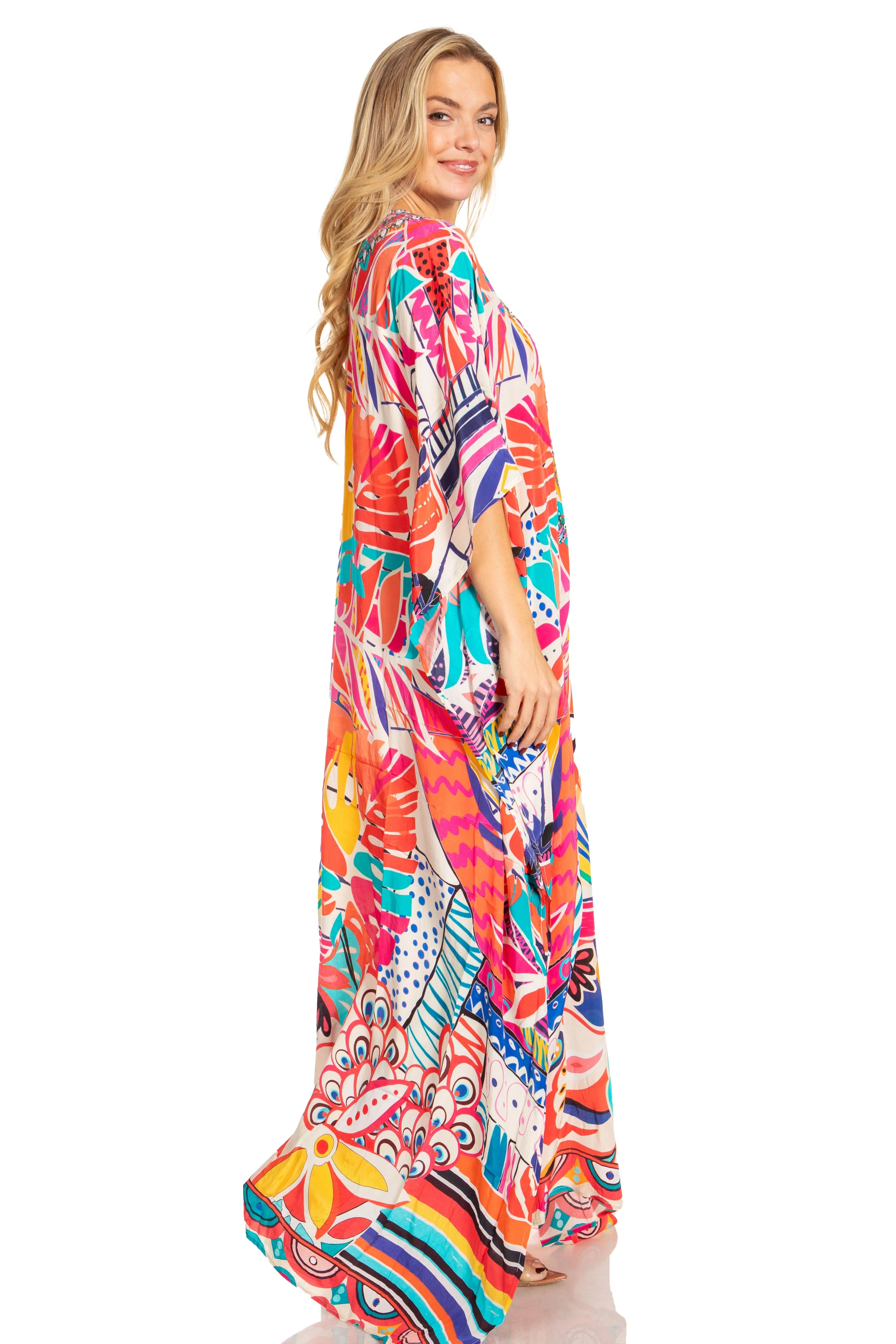 Sakkas Georgettina 2025 Flowy Rhinestone V Neck Long Caftan Dress / Cover Up - Image 29
