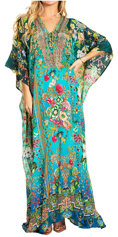 Sakkas Georgettina 2025 Flowy Rhinestone V Neck Long Caftan Dress / Cover Up - Image 36