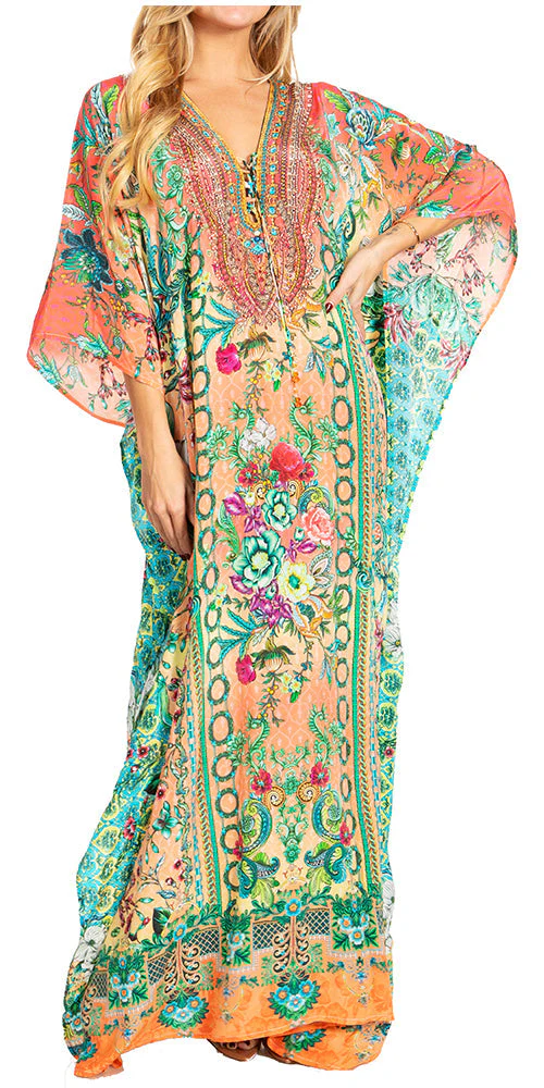 Sakkas Georgettina 2025 Flowy Rhinestone V Neck Long Caftan Dress / Cover Up - Image 41