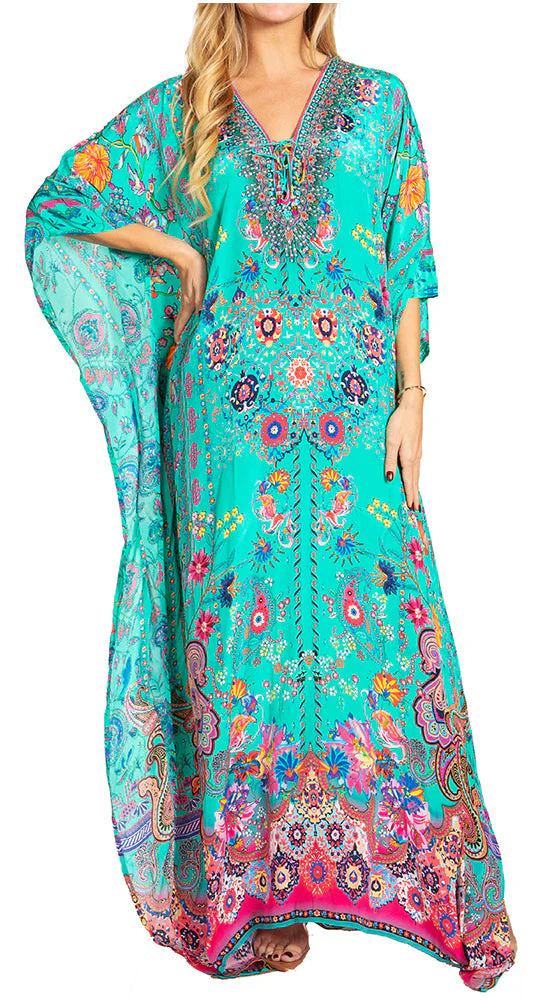 Sakkas Georgettina 2025 Flowy Rhinestone V Neck Long Caftan Dress / Cover Up - Image 46