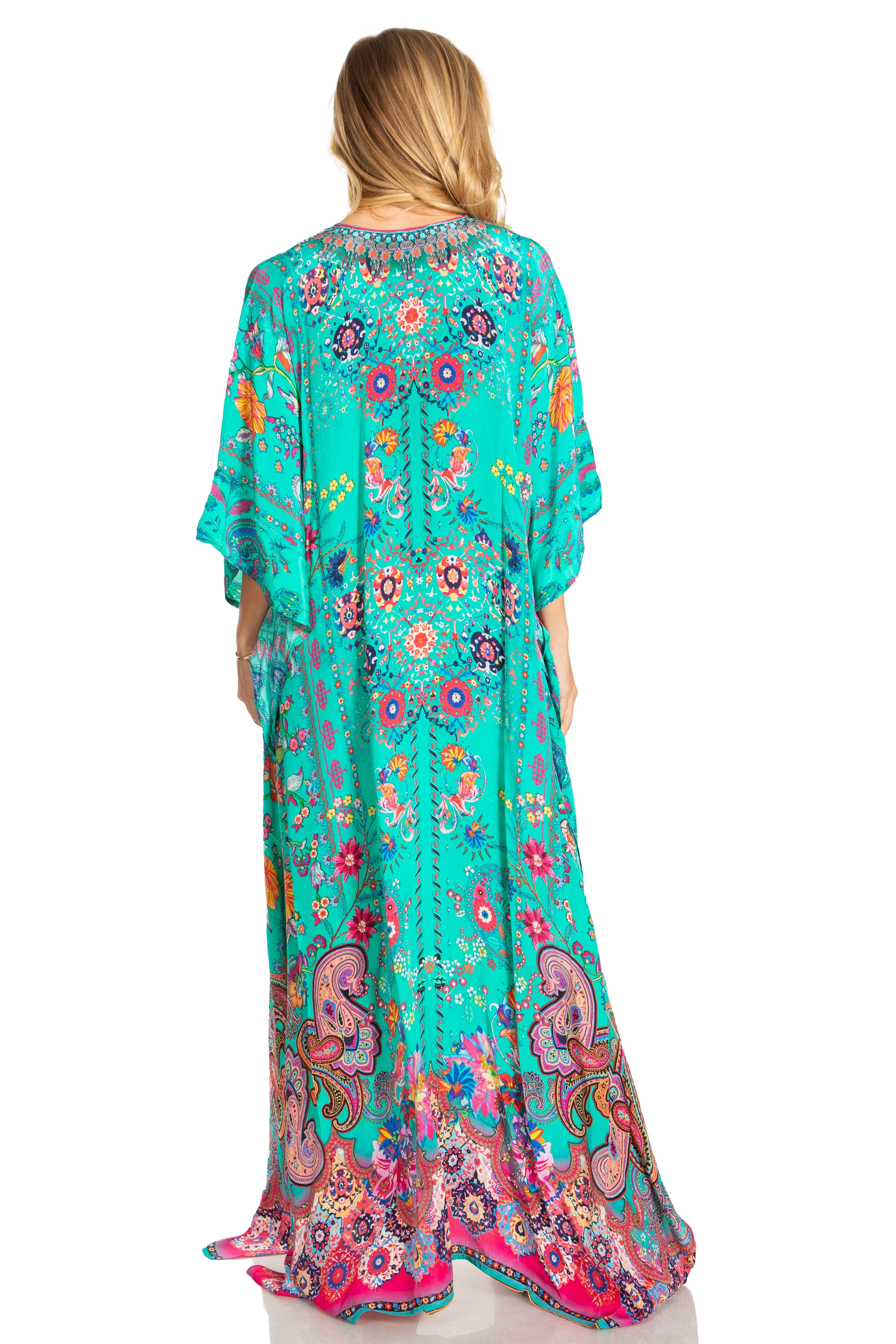Sakkas Georgettina 2025 Flowy Rhinestone V Neck Long Caftan Dress / Cover Up - Image 47
