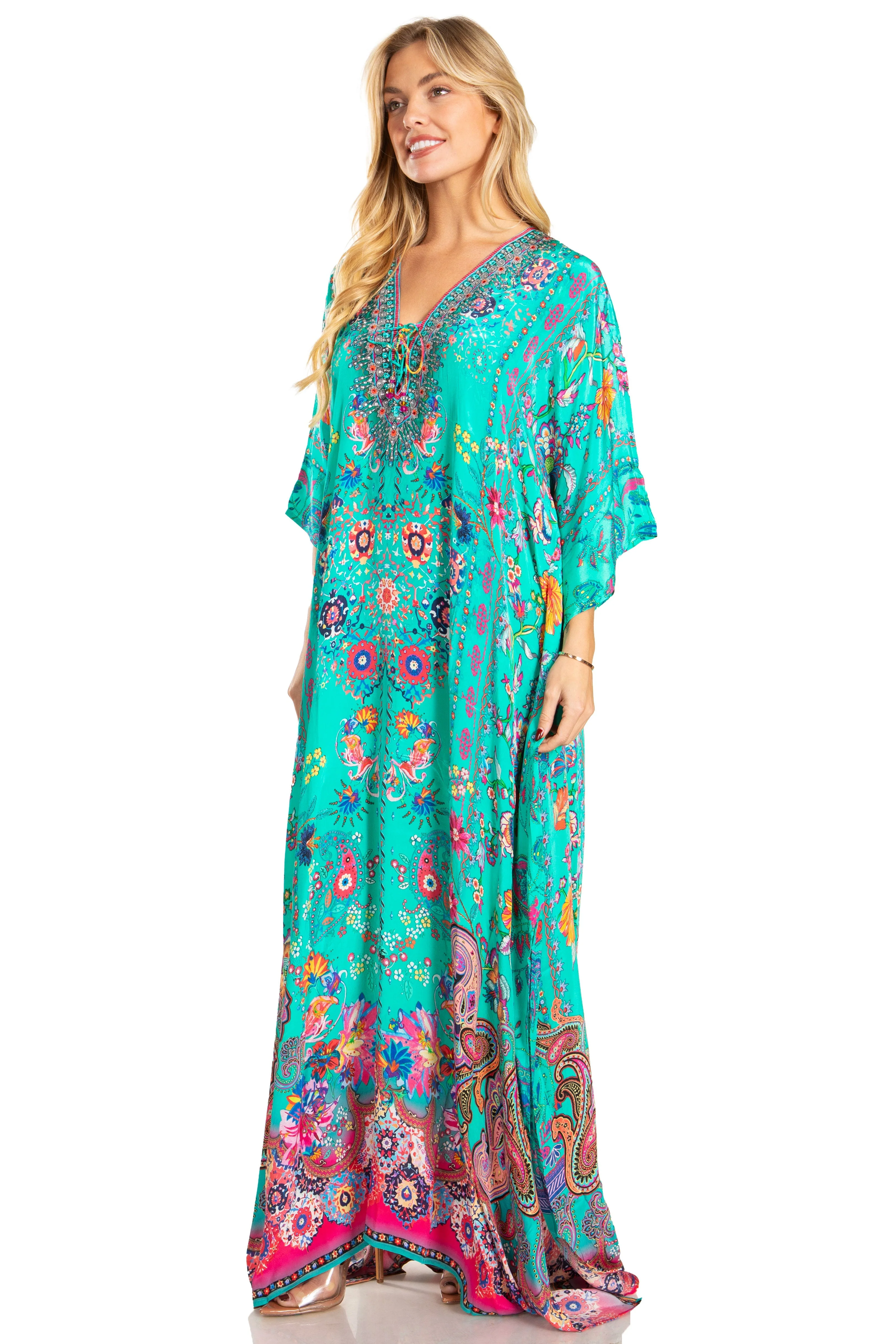 Sakkas Georgettina 2025 Flowy Rhinestone V Neck Long Caftan Dress / Cover Up - Image 48