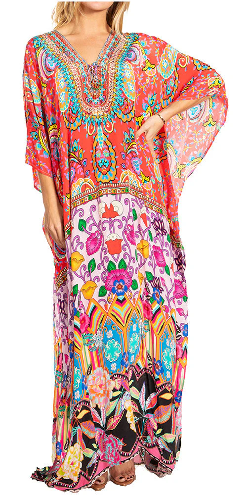 Sakkas Georgettina 2025 Flowy Rhinestone V Neck Long Caftan Dress / Cover Up - Image 55