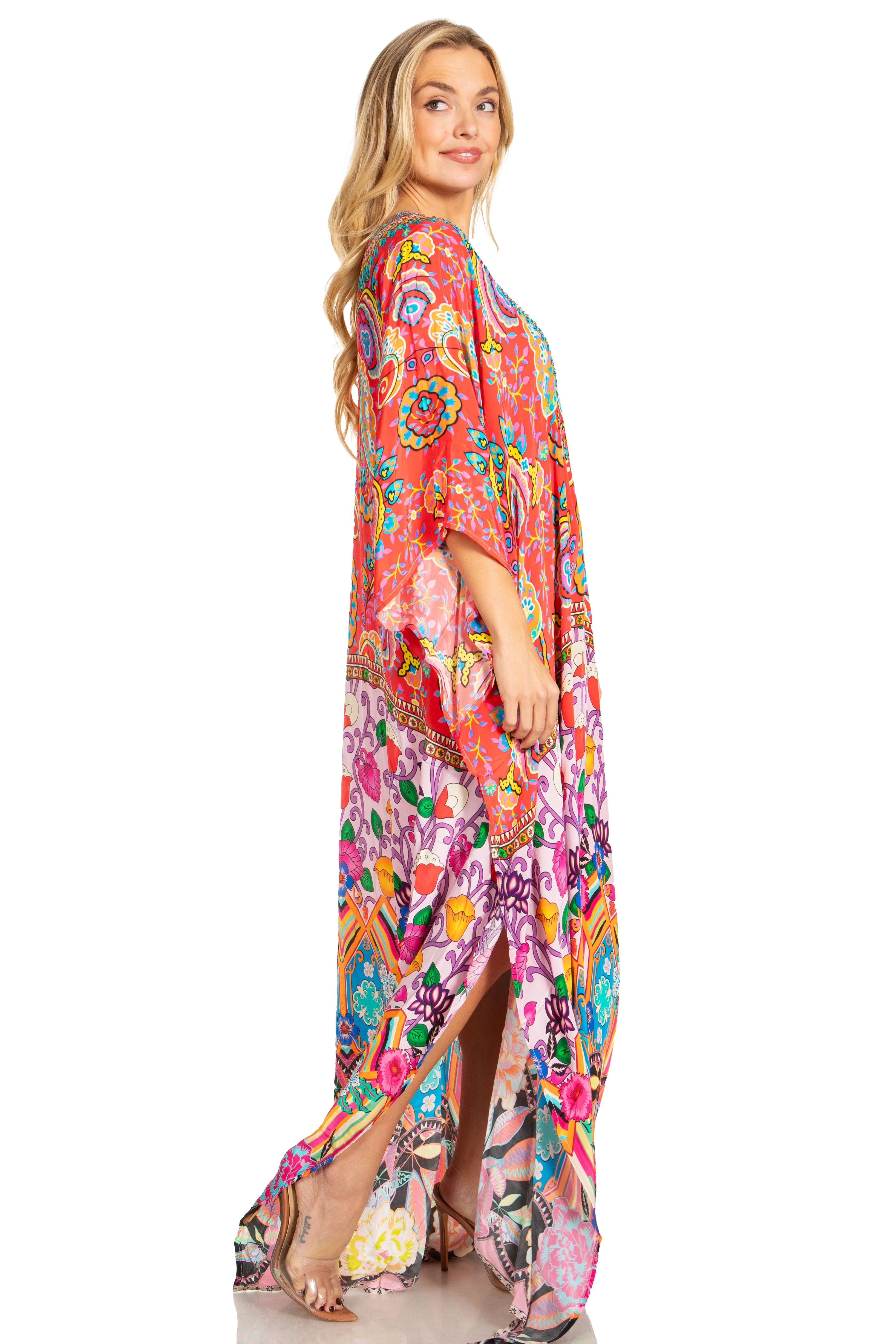 Sakkas Georgettina 2025 Flowy Rhinestone V Neck Long Caftan Dress / Cover Up - Image 58