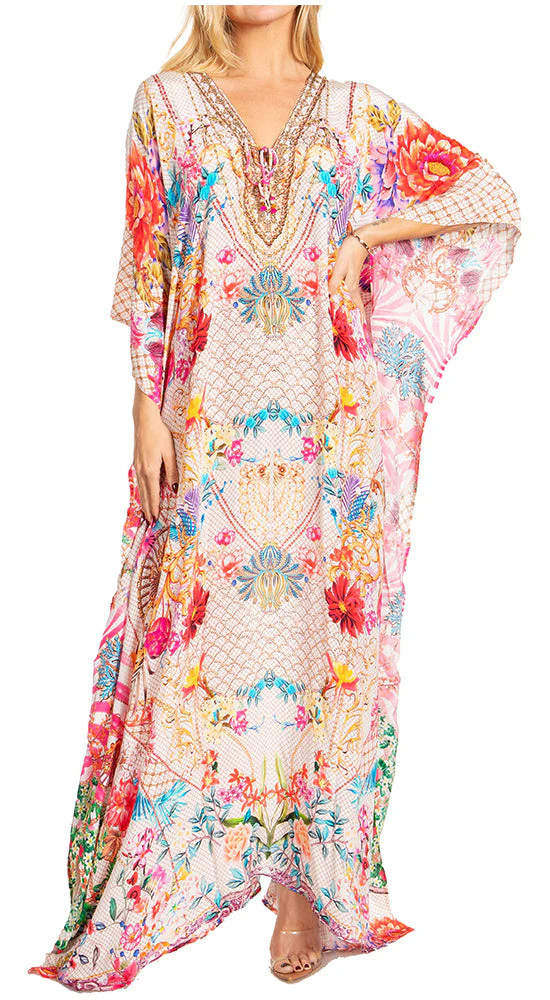Sakkas Georgettina 2025 Flowy Rhinestone V Neck Long Caftan Dress / Cover Up - Image 60