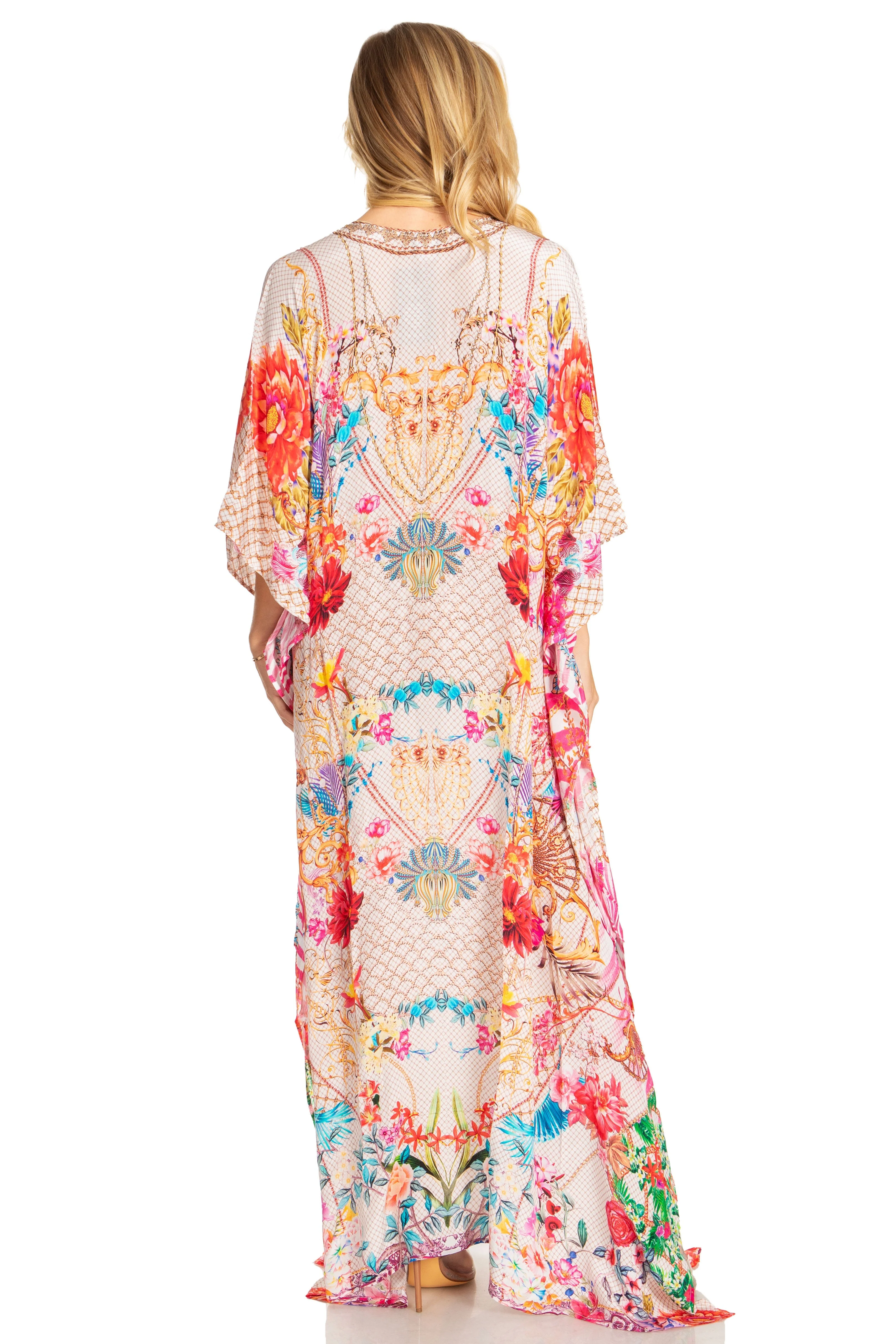 Sakkas Georgettina 2025 Flowy Rhinestone V Neck Long Caftan Dress / Cover Up - Image 61