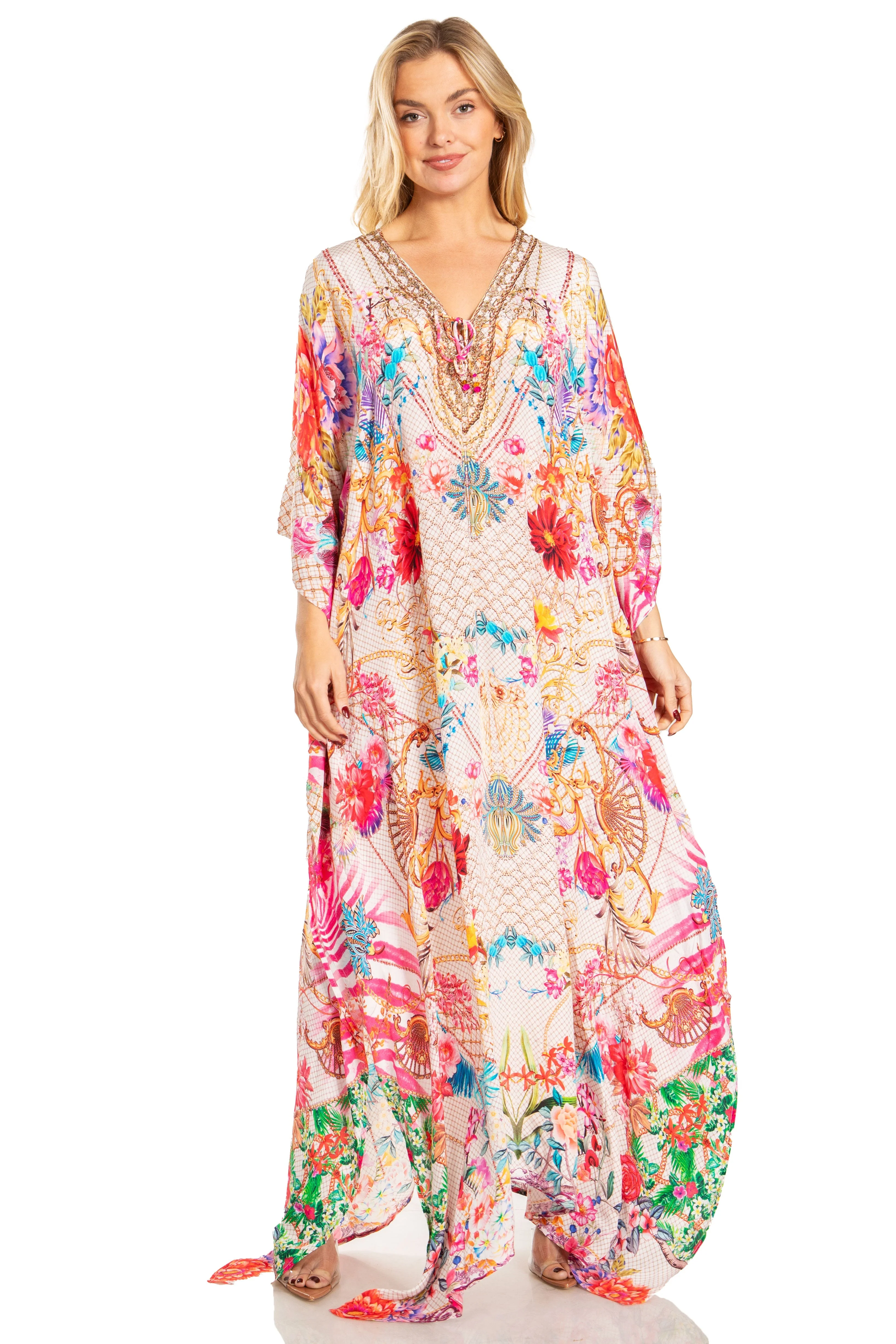 Sakkas Georgettina 2025 Flowy Rhinestone V Neck Long Caftan Dress / Cover Up - Image 64
