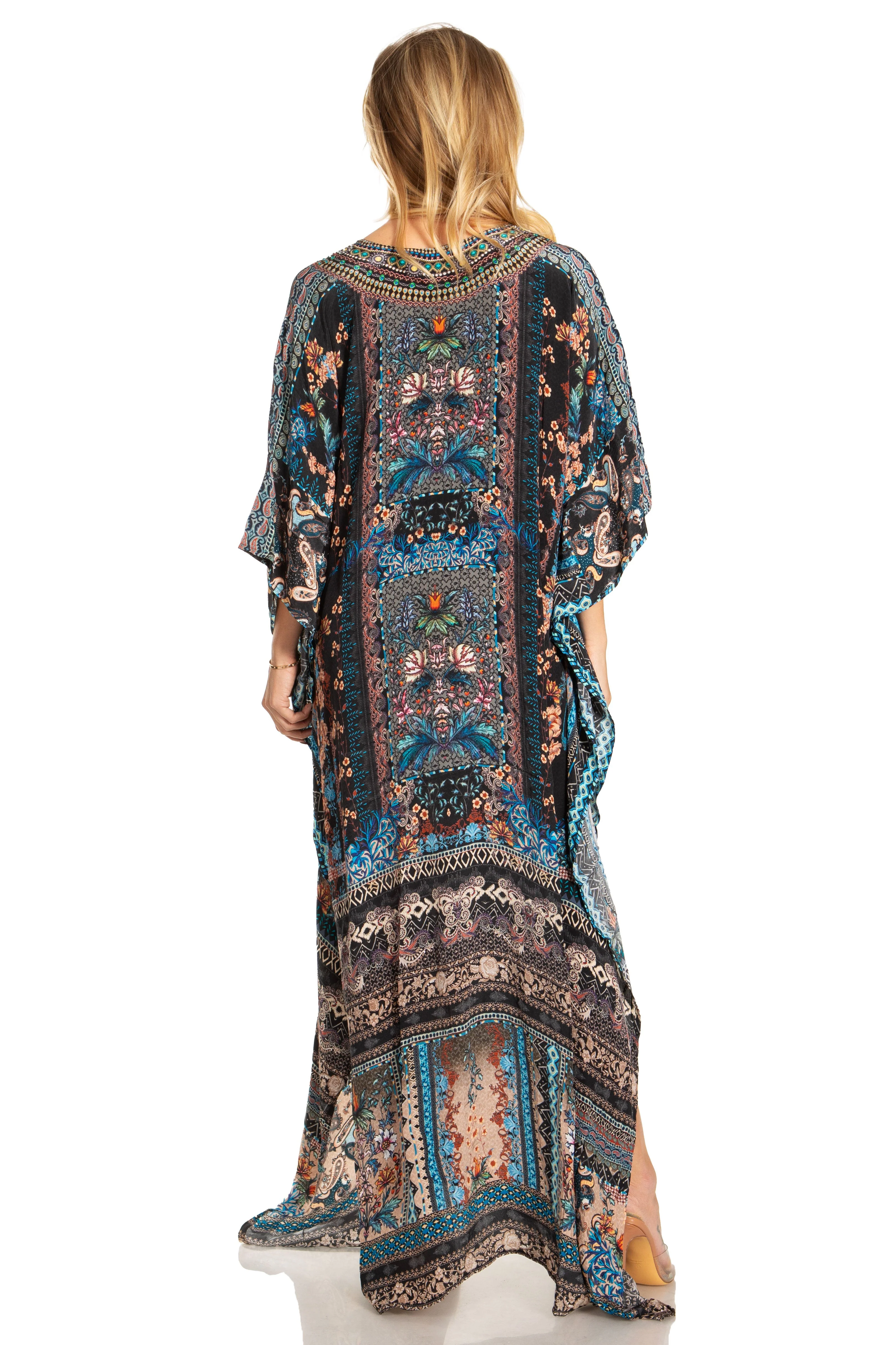 Sakkas Georgettina 2025 Flowy Rhinestone V Neck Long Caftan Dress / Cover Up - Image 66