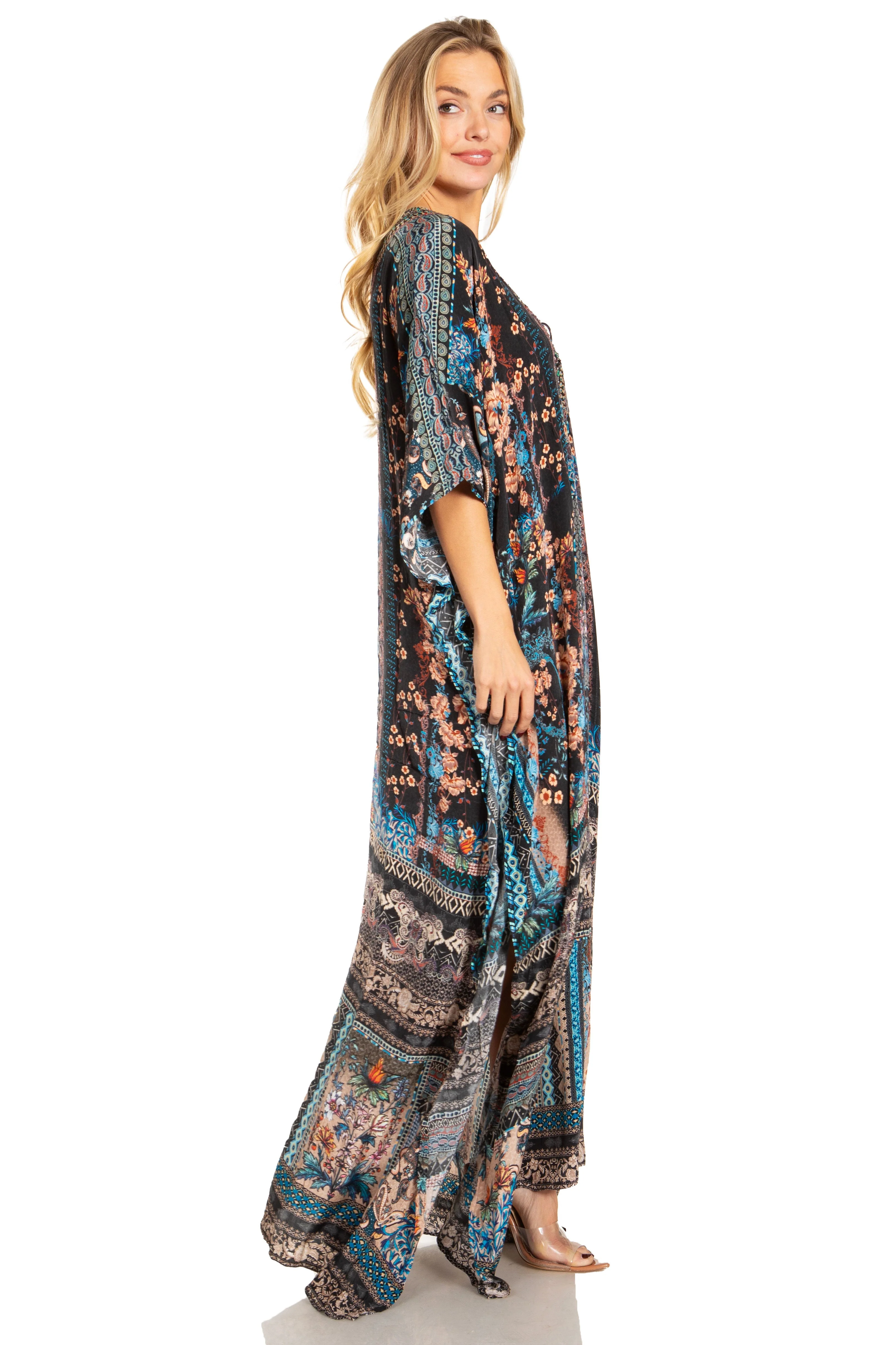 Sakkas Georgettina 2025 Flowy Rhinestone V Neck Long Caftan Dress / Cover Up - Image 68