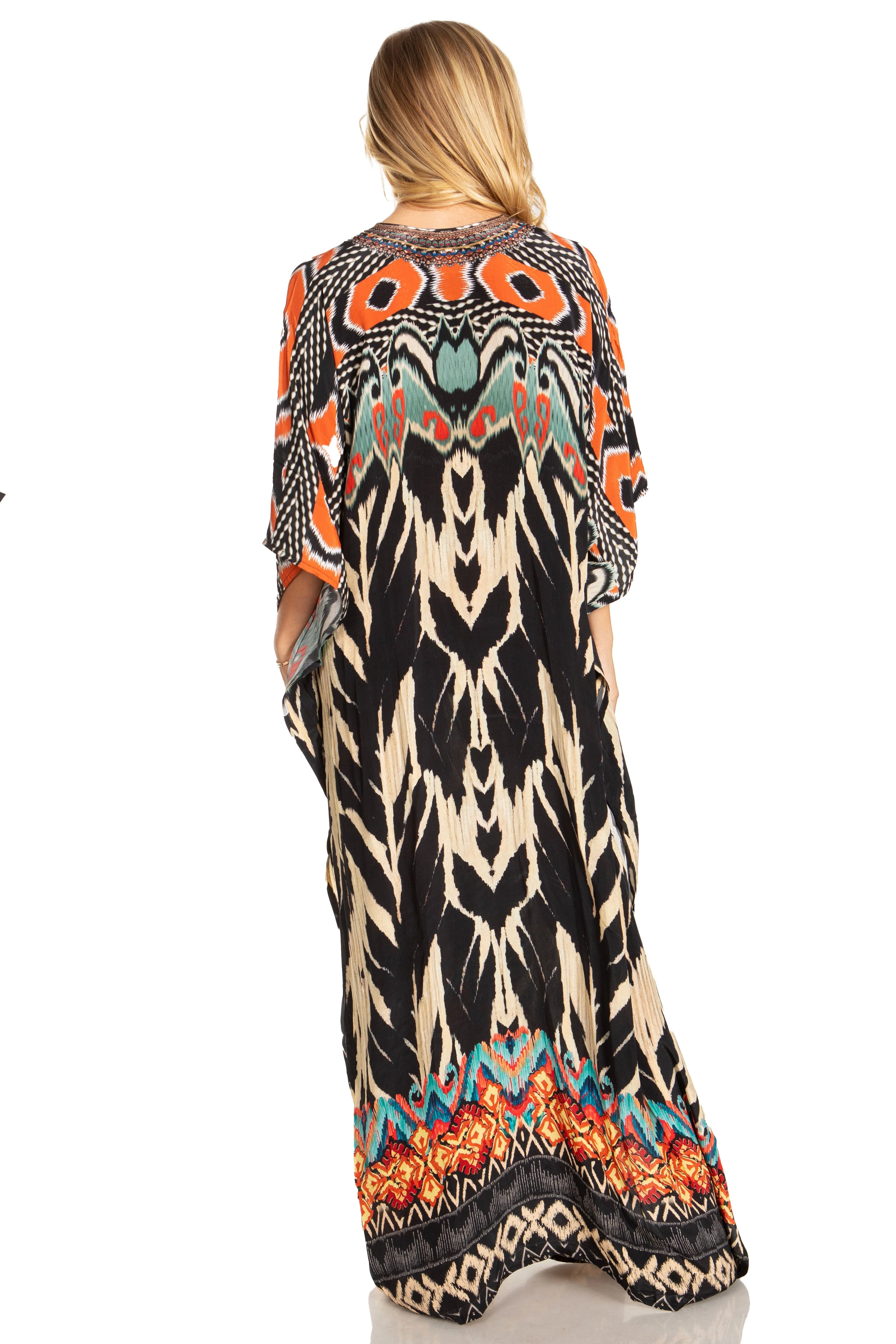 Sakkas Georgettina 2025 Flowy Rhinestone V Neck Long Caftan Dress / Cover Up - Image 71