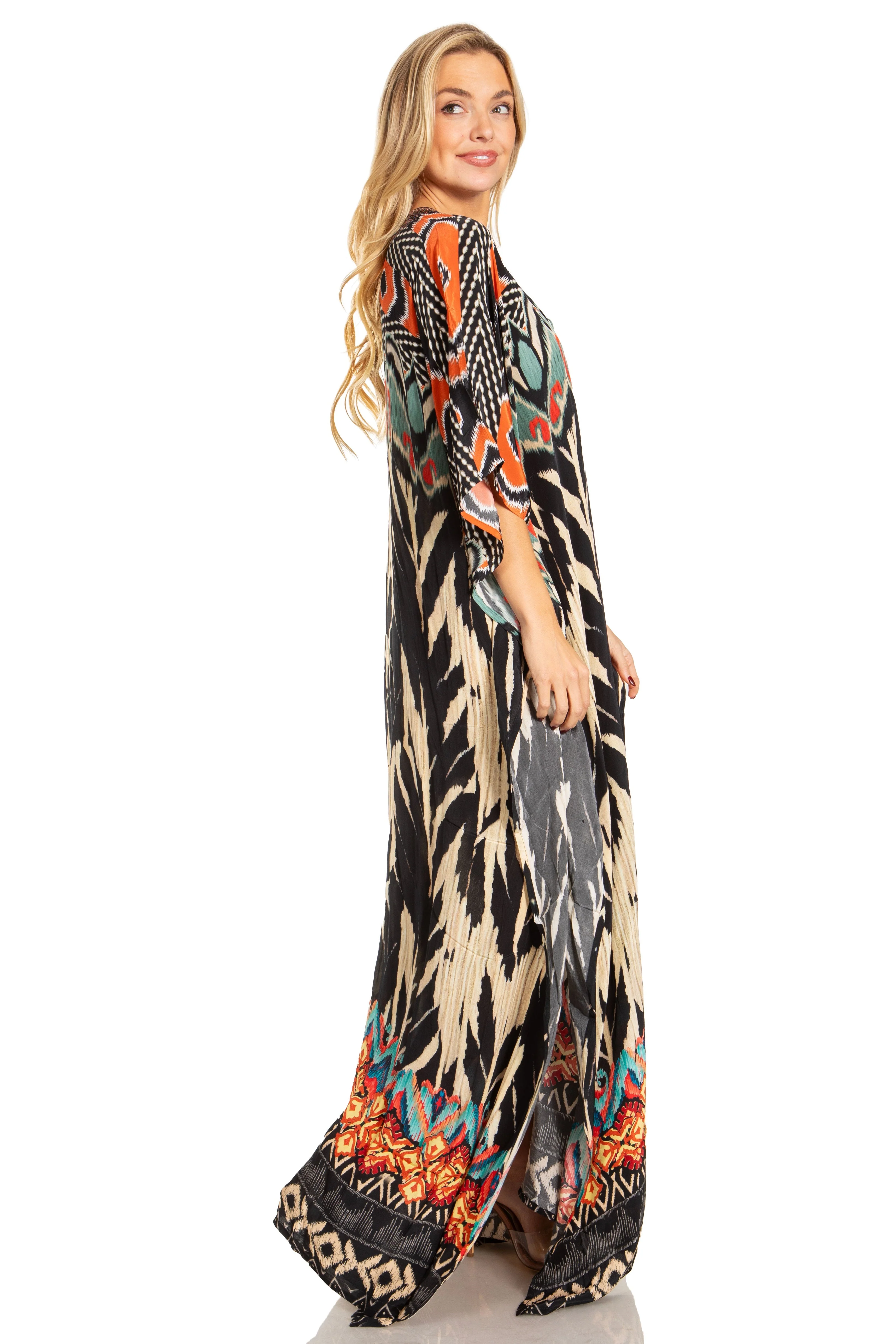 Sakkas Georgettina 2025 Flowy Rhinestone V Neck Long Caftan Dress / Cover Up - Image 73