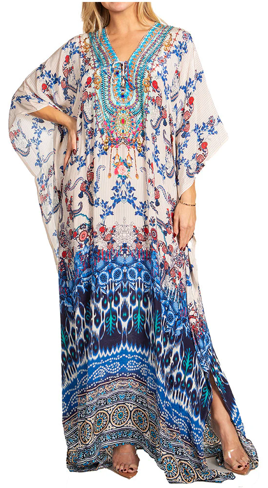 Sakkas Georgettina 2025 Flowy Rhinestone V Neck Long Caftan Dress / Cover Up - Image 75