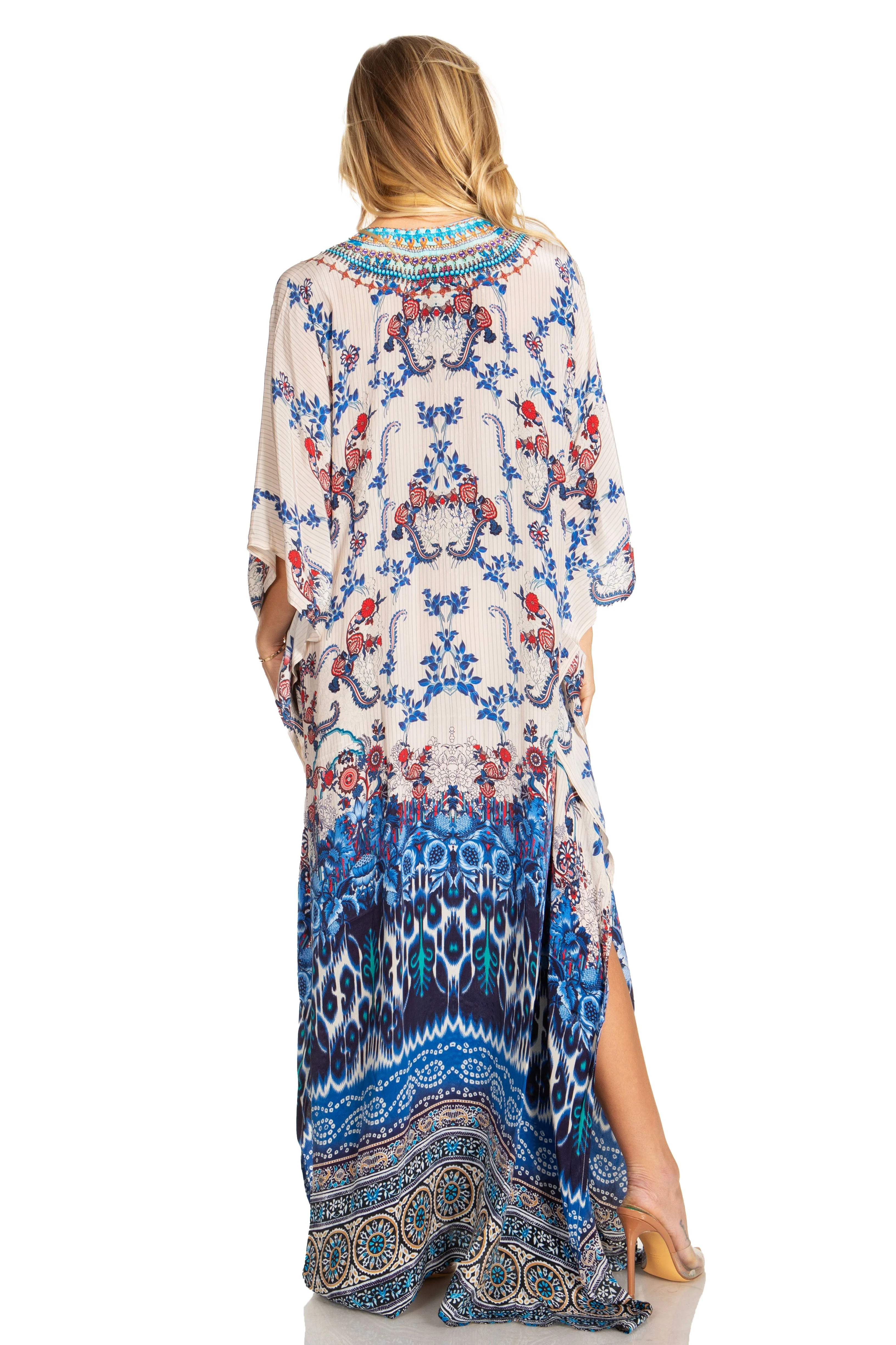 Sakkas Georgettina 2025 Flowy Rhinestone V Neck Long Caftan Dress / Cover Up - Image 76