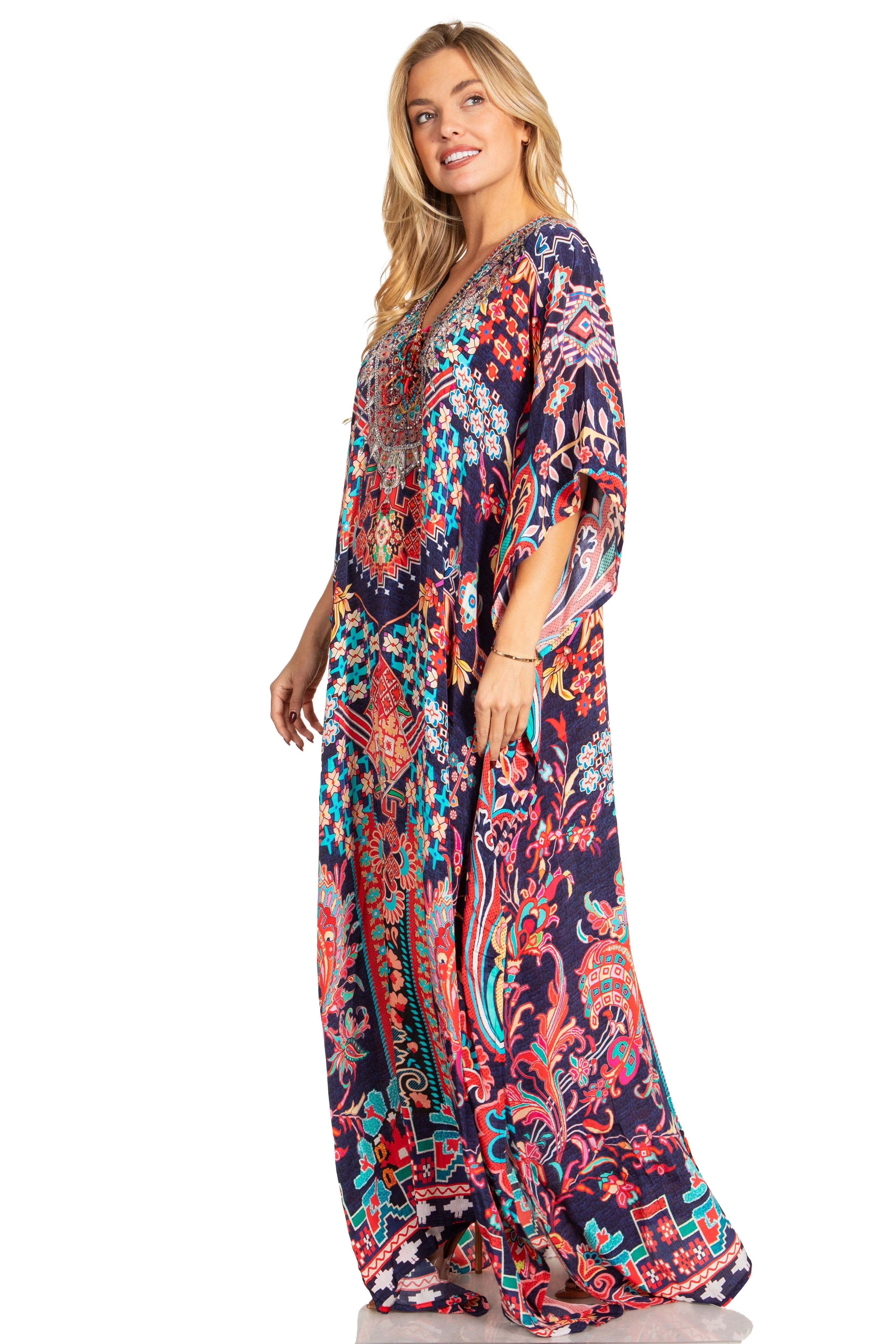 Sakkas Georgettina 2025 Flowy Rhinestone V Neck Long Caftan Dress / Cover Up - Image 8