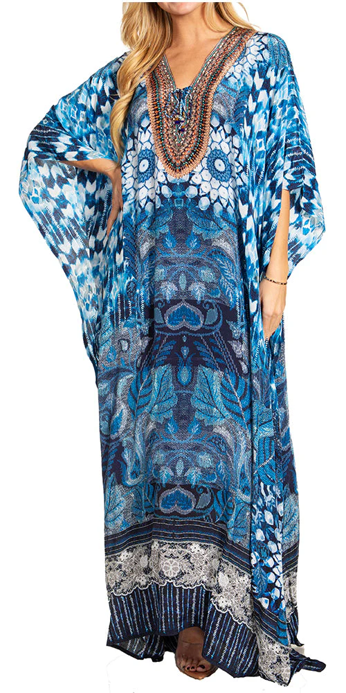 Sakkas Georgettina 2025 Flowy Rhinestone V Neck Long Caftan Dress / Cover Up - Image 80