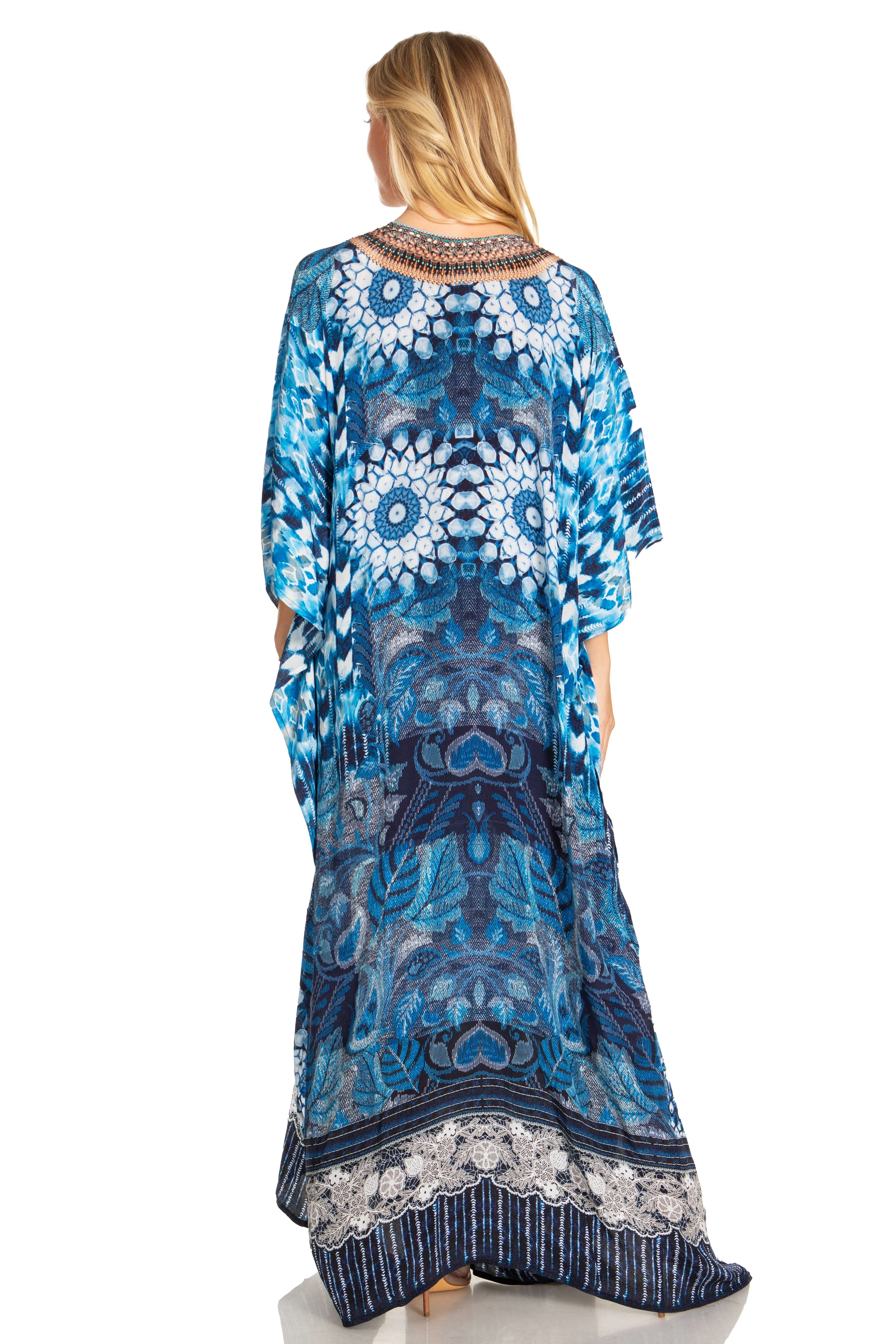 Sakkas Georgettina 2025 Flowy Rhinestone V Neck Long Caftan Dress / Cover Up - Image 81