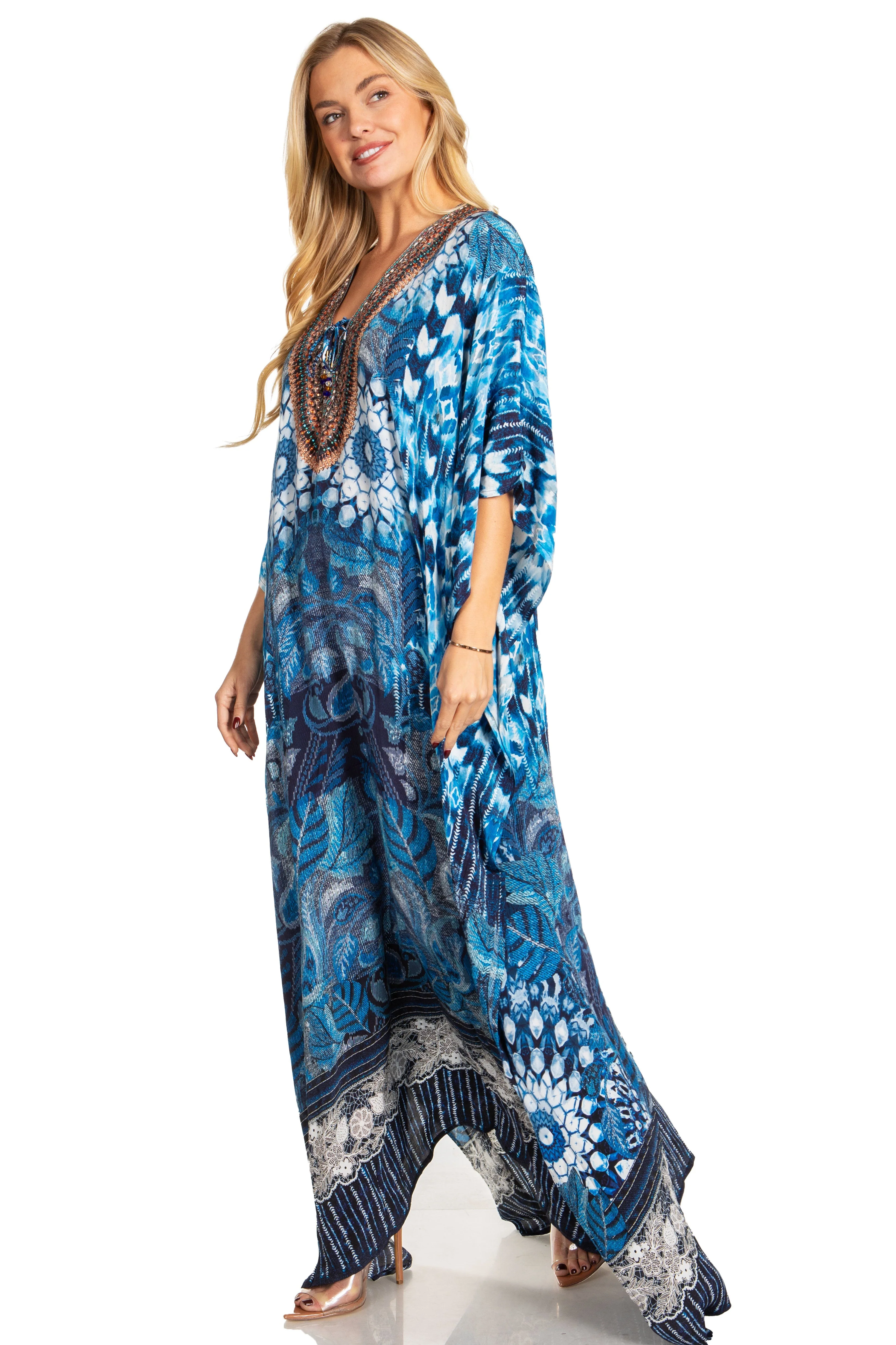 Sakkas Georgettina 2025 Flowy Rhinestone V Neck Long Caftan Dress / Cover Up - Image 82