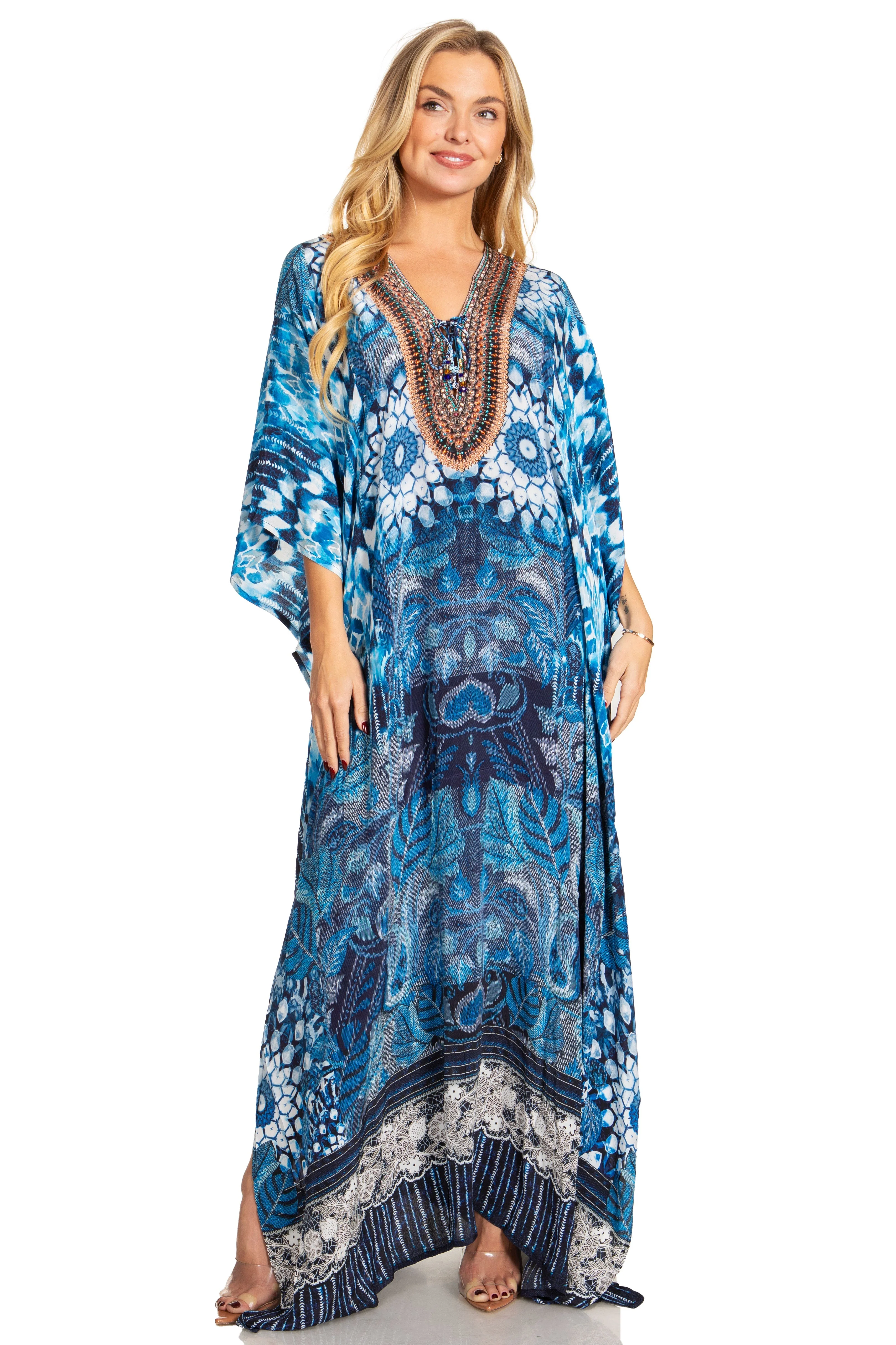 Sakkas Georgettina 2025 Flowy Rhinestone V Neck Long Caftan Dress / Cover Up - Image 84