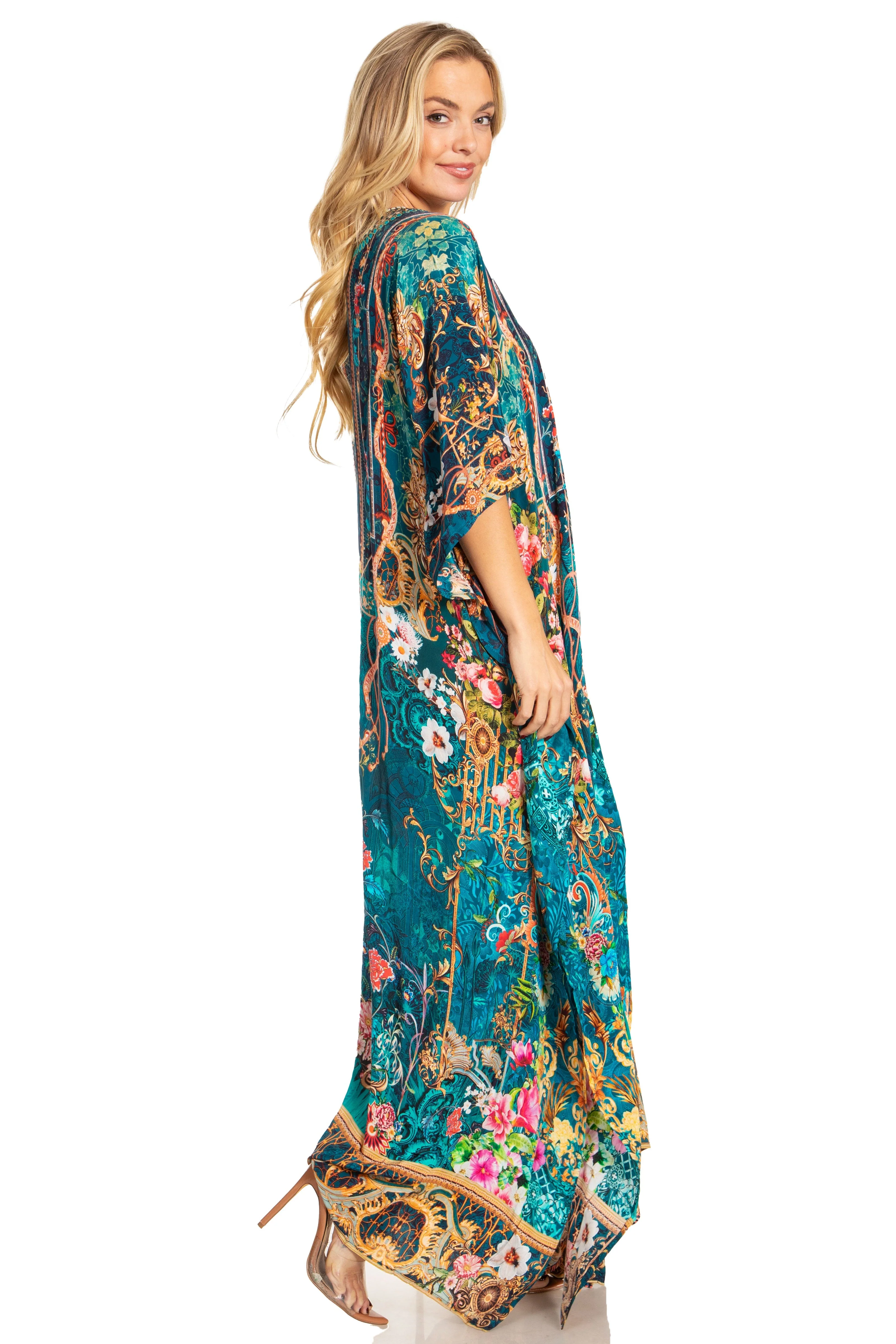 Sakkas Georgettina 2025 Flowy Rhinestone V Neck Long Caftan Dress / Cover Up - Image 88