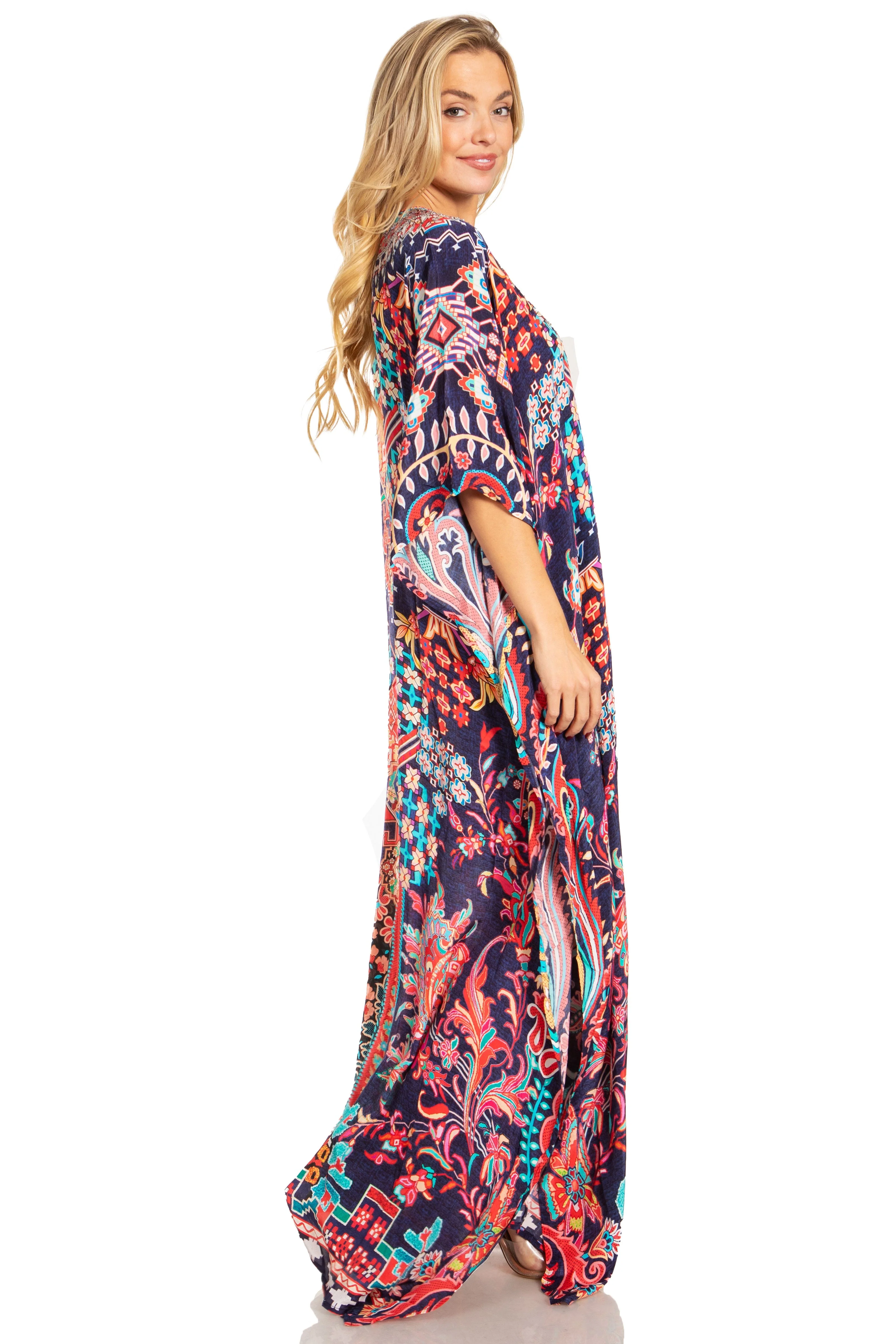 Sakkas Georgettina 2025 Flowy Rhinestone V Neck Long Caftan Dress / Cover Up - Image 9